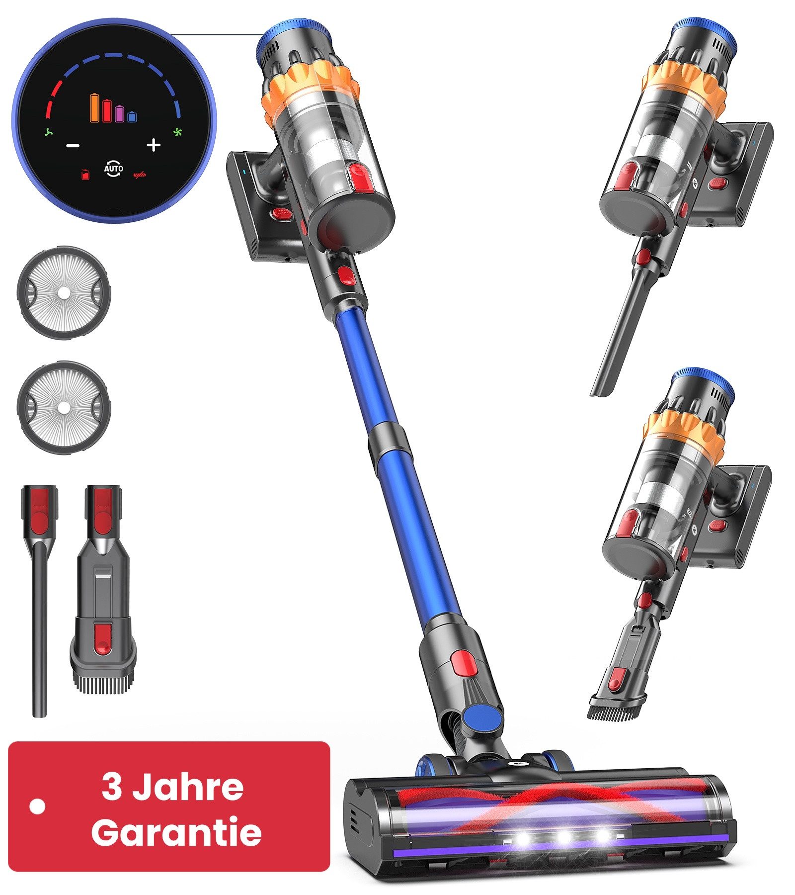MIBODE Akku-Hand-und Stielstaubsauger 45000Pa Akku Staubsauger 550W 65Min 1,8L Kabelloser Staubsauger, 550 W, beutellos, 45kPa 65Min Akku Staubsauger, Akku Handstaubsauger,Bürstenloser
