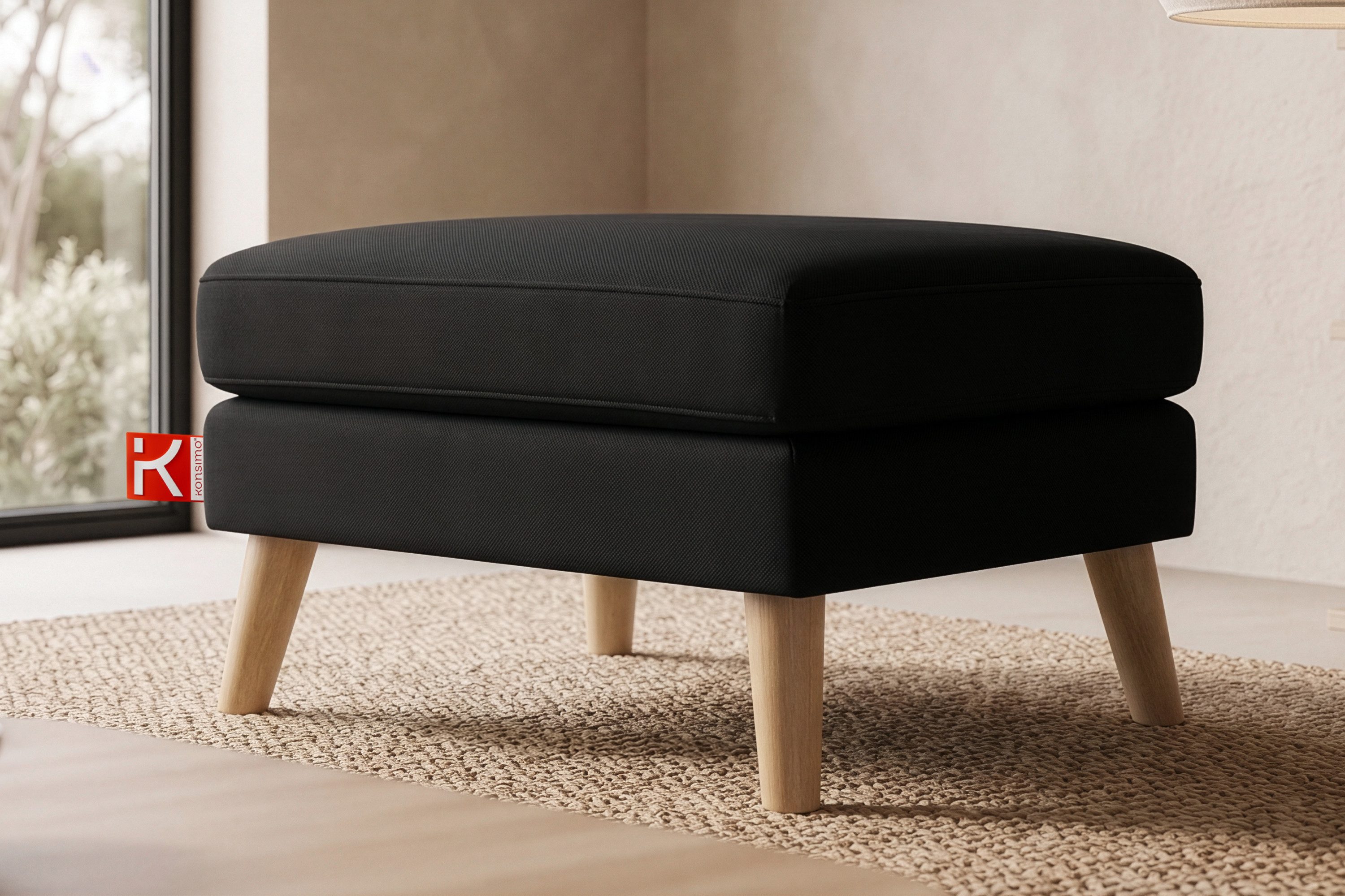 KONSIMO® Sitzhocker TAGIO hergestellt in Europa, 5 Jahre Garantie (Sitzhoker), Scandi-Stil, Gestell aus Massivholz