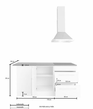 KOCHSTATION Winkelküche KS-Samos, mit E-Geräten, Stellbreite 230 x 170 cm