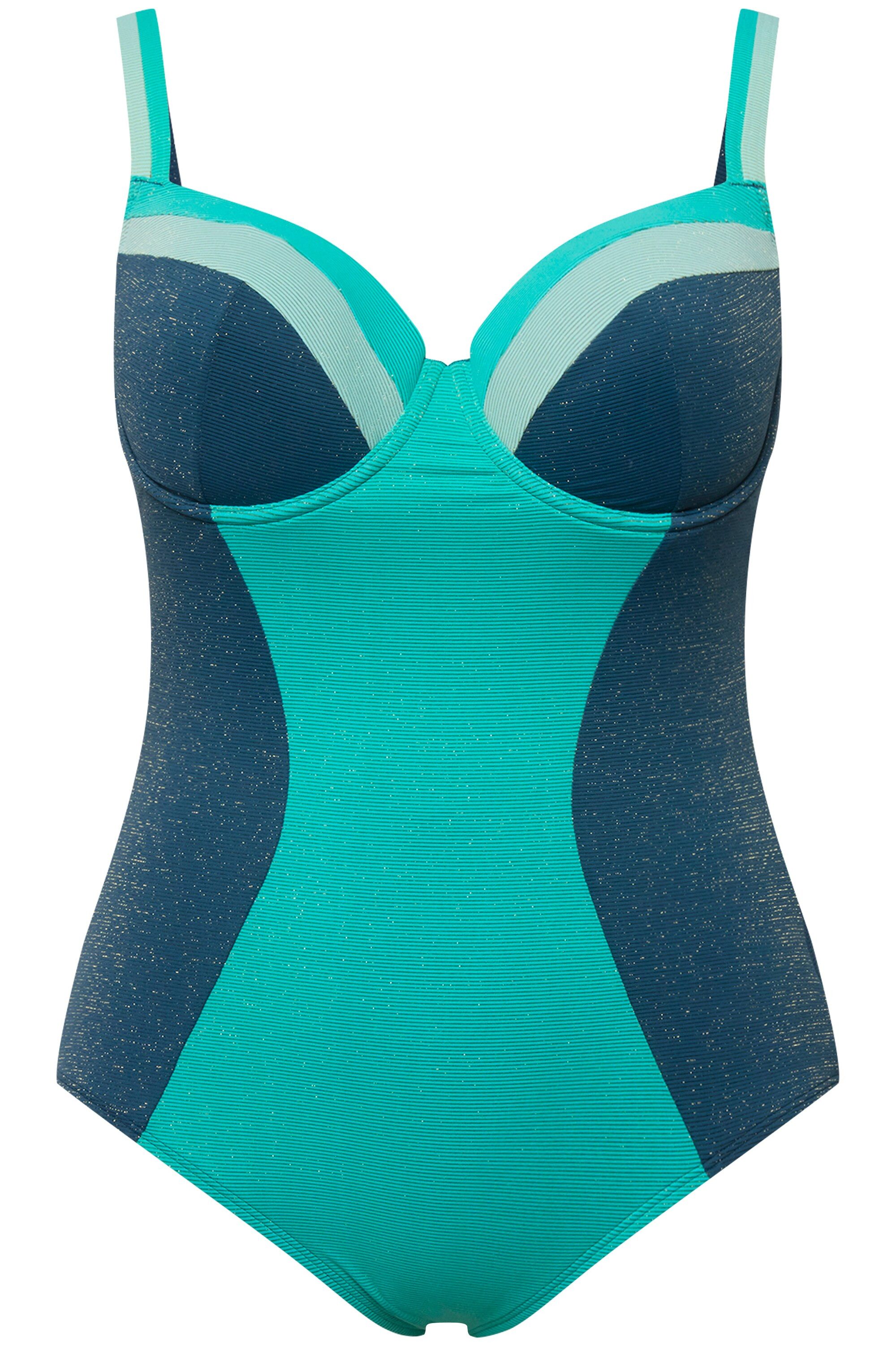 Ulla Popken Women Badeanzug Alice, V-neck, Dg, Struktur One Piece Swimsuit