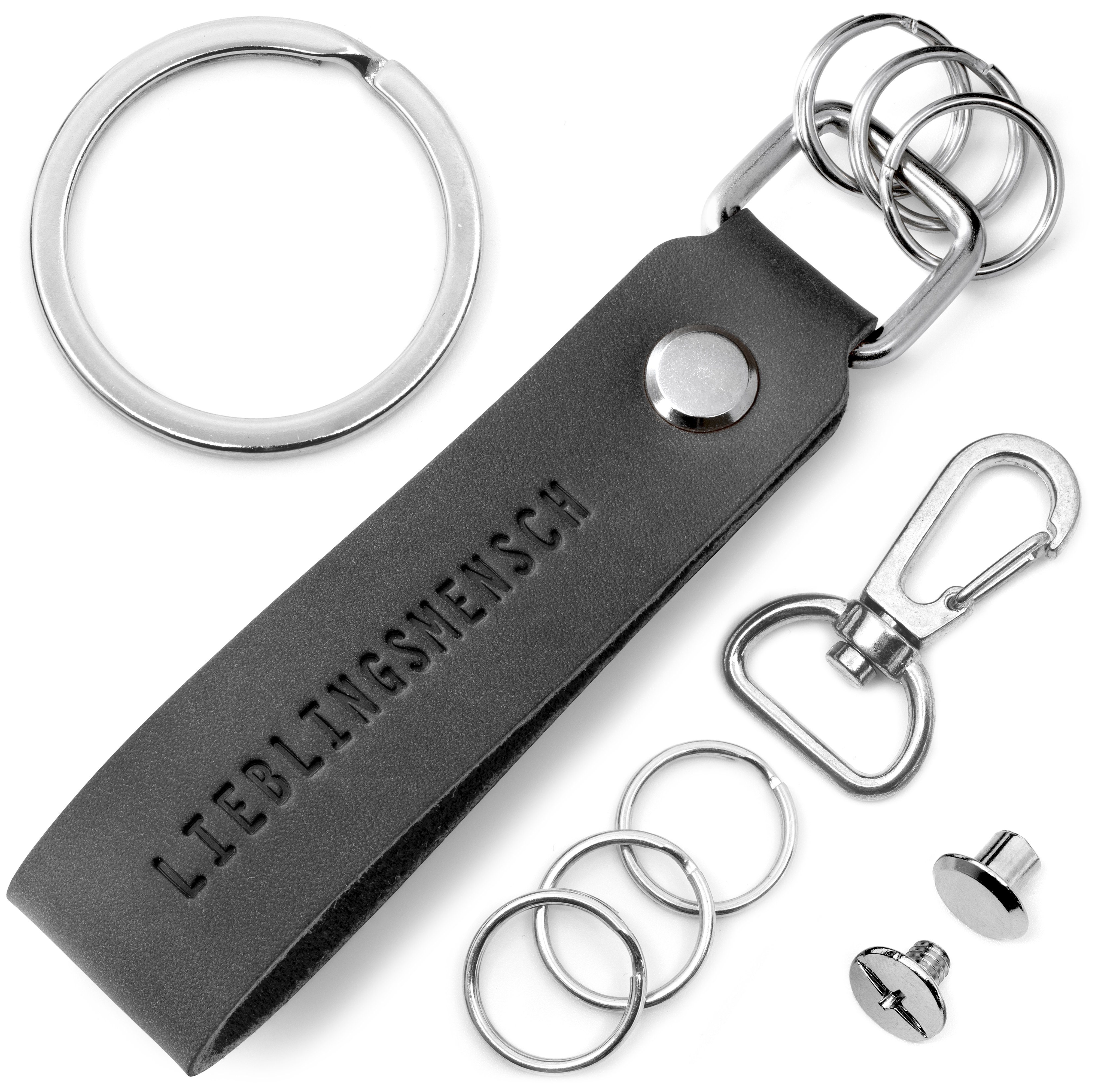 Schlüsselanhänger Leder Anhänger mit wechselbarem Schlüsselring - Gravur Lieblingsmensch