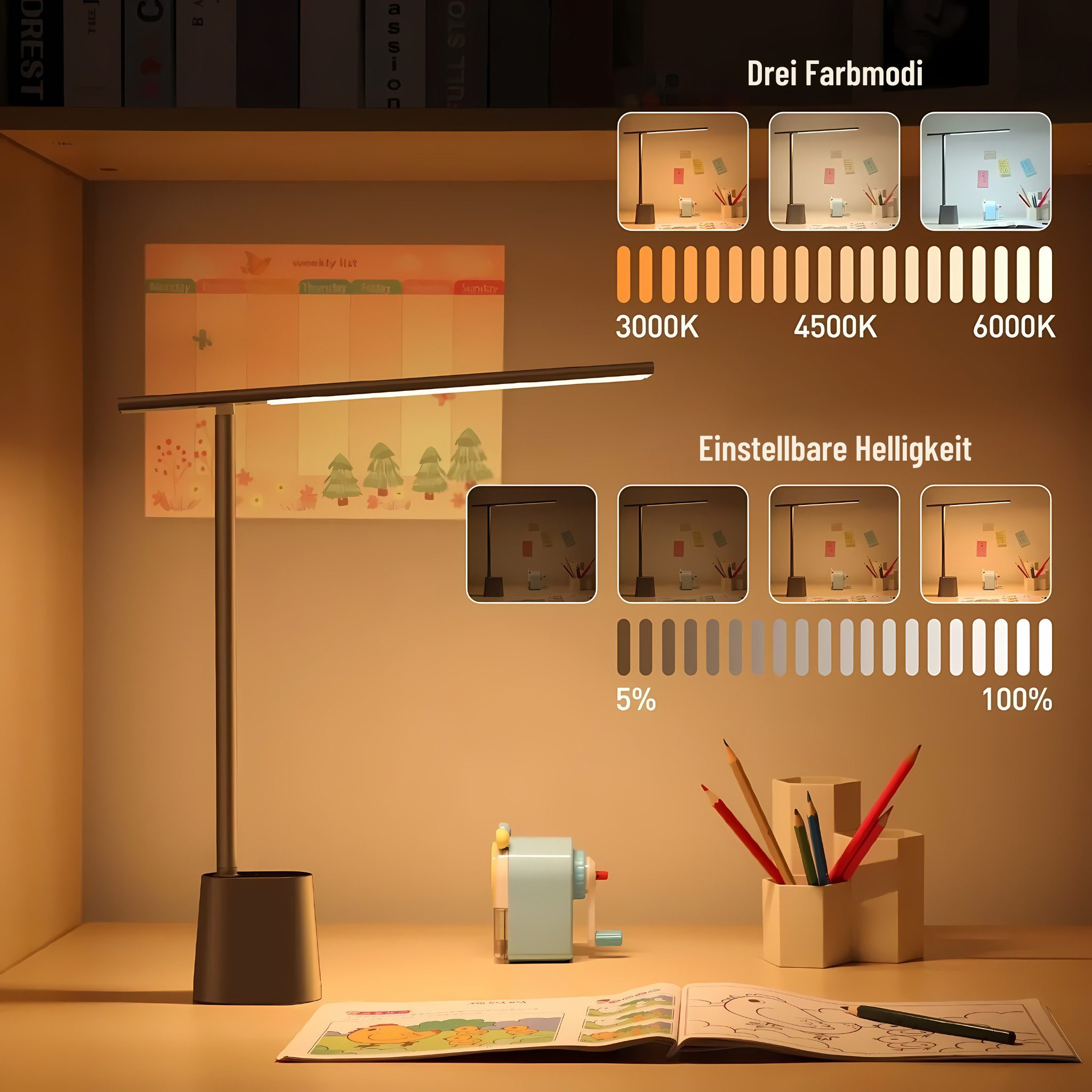 Baseus LED Schreibtischlampe LED Tischlampe, LED fest integriert, Tageslichtweiß, Warmweiß, Kaltweiß, SmartEye-Technologie, stufenlos dimmbar, Lichtfarbe einstellbar, etc.