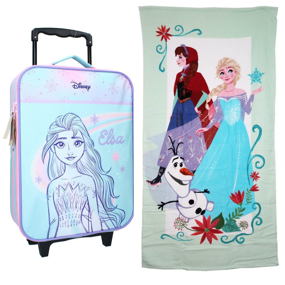 Disney Trolley Disney Die Eiskönigin 2 tlg Set Mädchen Kinderkoffer Strandtuch, 2 Rollen