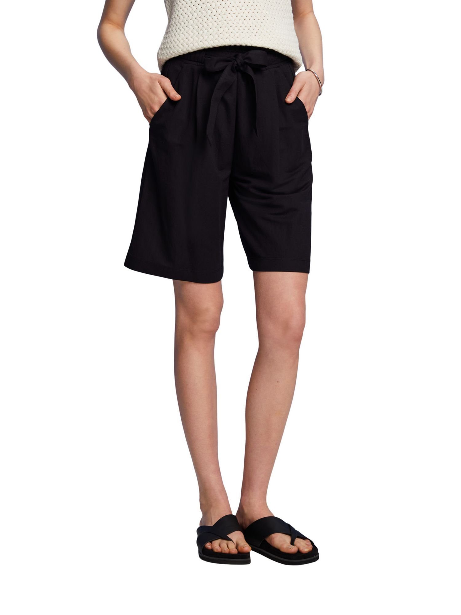 mit Pull-on BLACK Bindegürtel Shorts Esprit (1-tlg) Bermudashorts