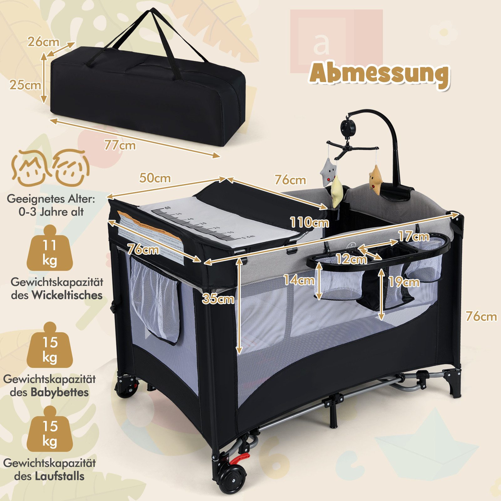 COSTWAY Beistellbett, 5 in 1 Babybett, Reisebett, höhenverstellbar, mit Rol günstig online kaufen