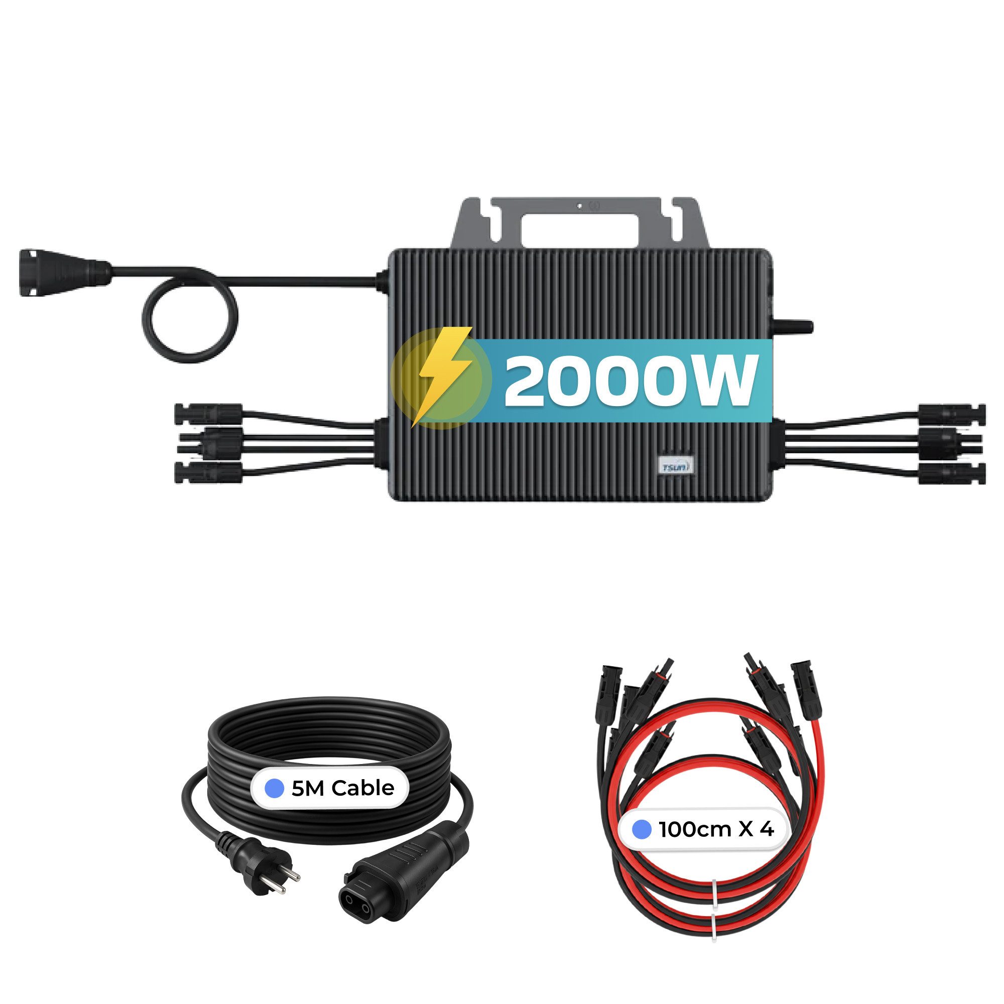 SUNNIVA Wechselrichter Mikro-Wechselrichter 2000W TSOL-MS2000, (IP67 wetterfest, 4 MPPT, Bluetooth & WIFI, inkl. 5m Anschlusskabel), & 4x 1 m Solar-Verlängerungen, Micro Inverter