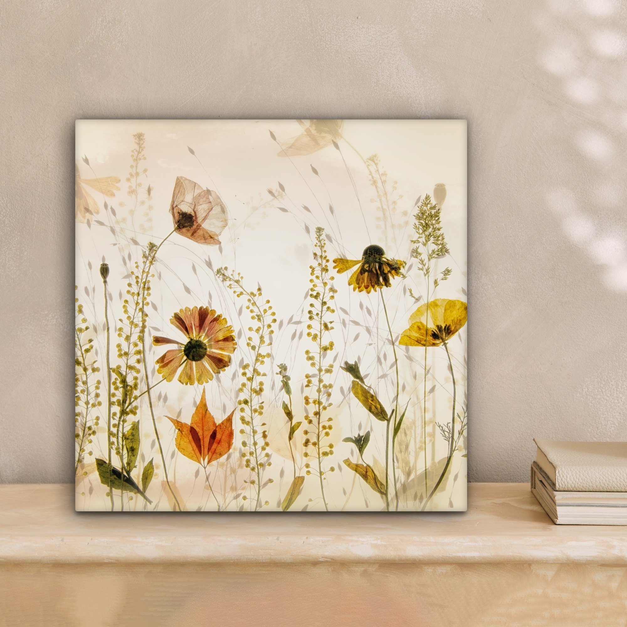 OneMillionCanvasses® Leinwandbild Illustration - Pflanzen - Insekten - Beig günstig online kaufen