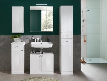 Saphir Badmöbel-Set Quickset 955 5-teilig, Waschbeckenunterschrank und LED-Spiegelschrank, (Set, 5-St), in Weiß Hochglanz, Badmöbel ohne Waschbecken, 9 Türen, 3 Schubladen