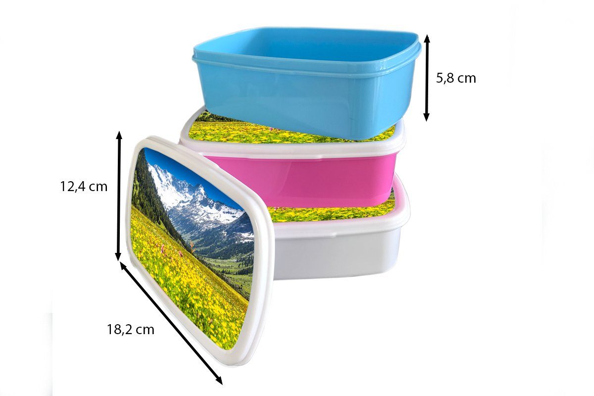 Kunststoff, Brotdose, und (2-tlg), Gelb, - Lunchbox für für Jungs - weiß und Blumen Brotbox Mons Kinder Mädchen MuchoWow Erwachsene,