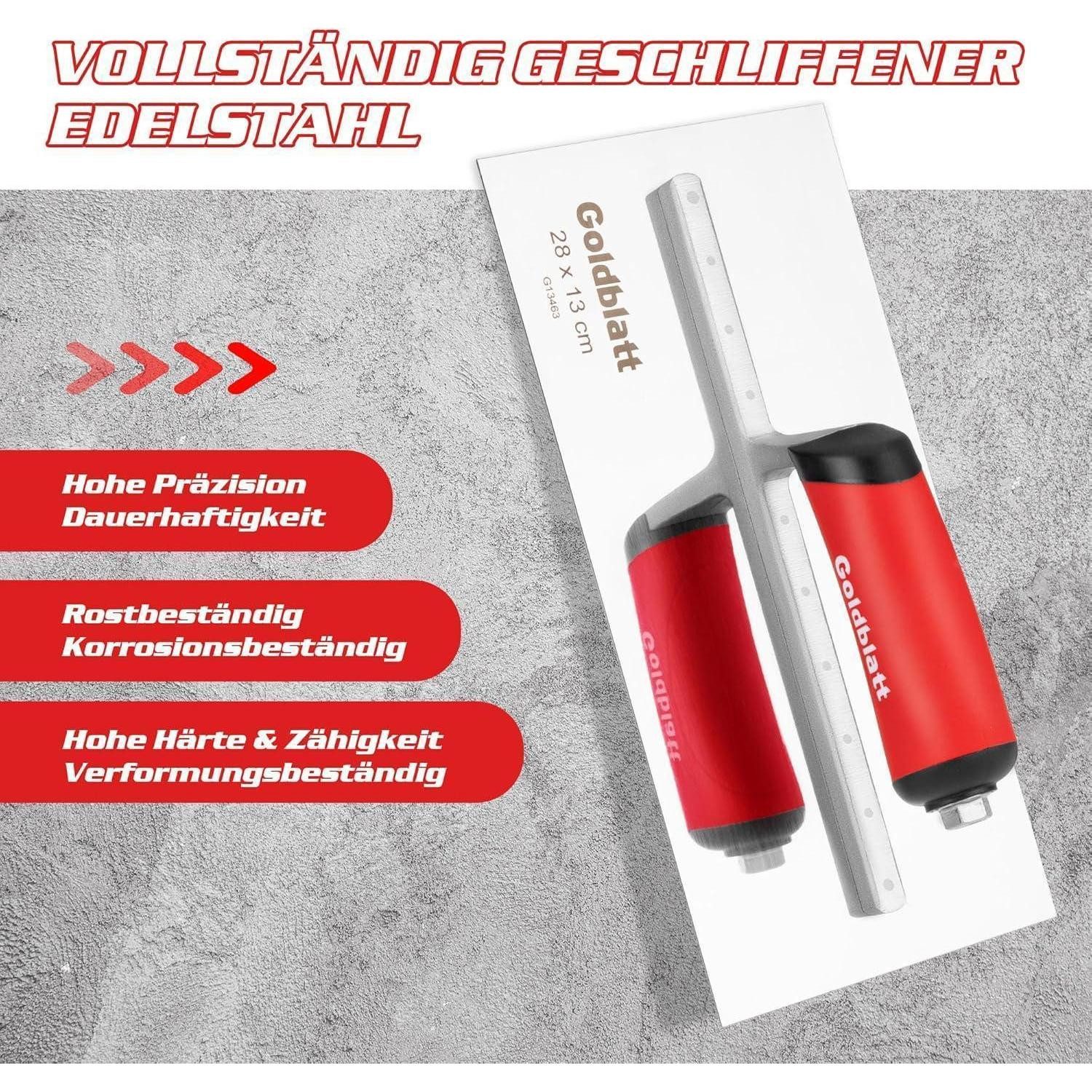 LuxusKollektion Stukkateurspachtel Glättekelle Edelstahl ergonomischer Griff 280 x 130 mm