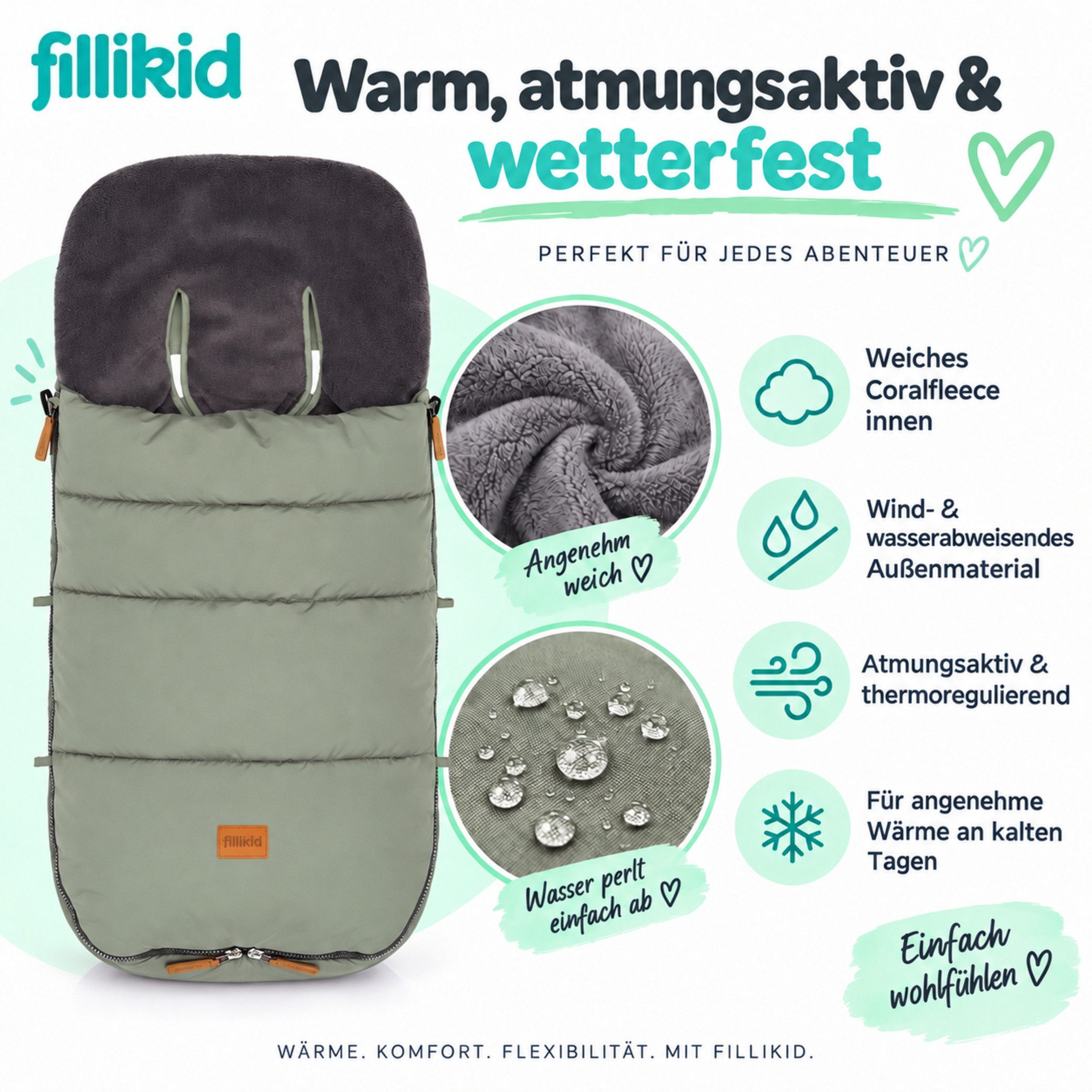 Fillikid Fußsack Winterfußsack Kinley Exklusiv, warmer Winterfußsack waschbar mit Rundum Reißverschluss und – Bild 3 von 5