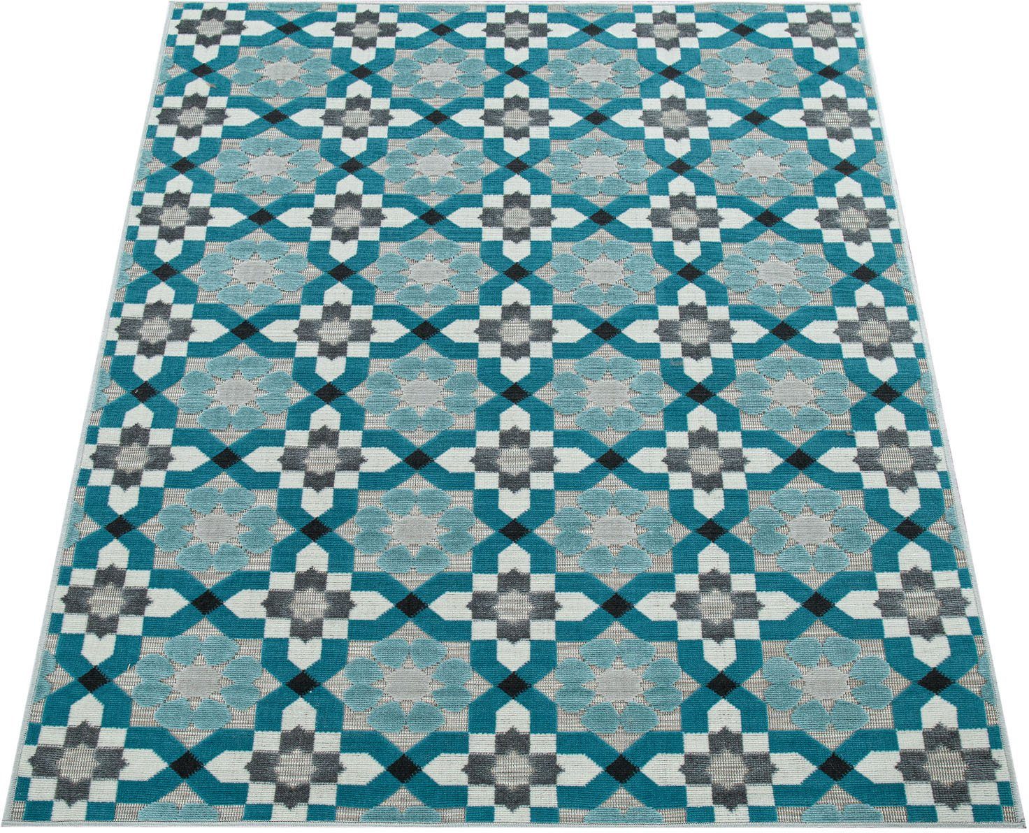 Teppich Charleroi geeignet türkis 492, In- 3D-Design, mm, Home, Outdoor und Paco Höhe: rechteckig, 3 Motiv Blüten