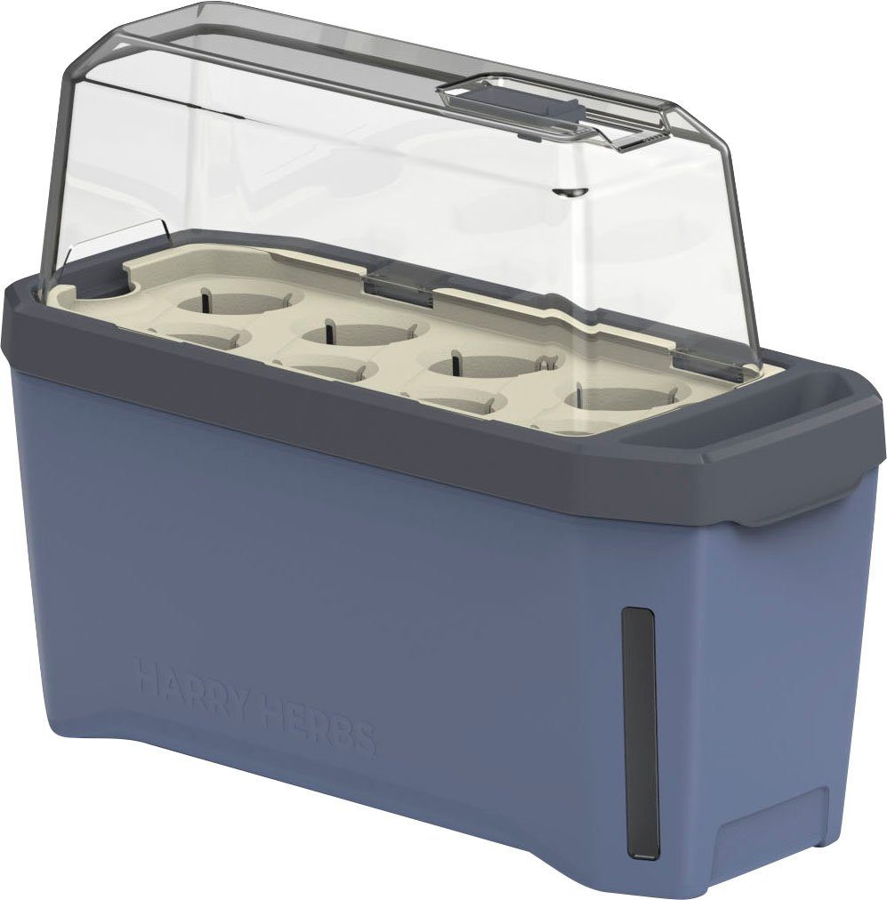 Gusta Garden Anzuchttopf HARRY HERBS 4 in 1 Kräutertopf, mit Wasserreservoir & Anzuchthaube blau