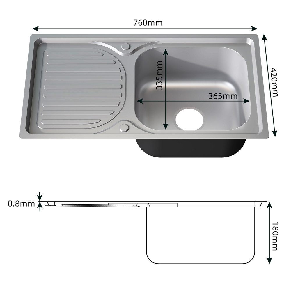 Melko Einbauspüle Einbauspüle Küchenspüle Edelstahlspüle76x42x18CM Spülbecken, Rechteckig, 76/42 cm, Komplett-Set, (Stück), Anti-Kondensbeschichtung – Bild 5 von 5