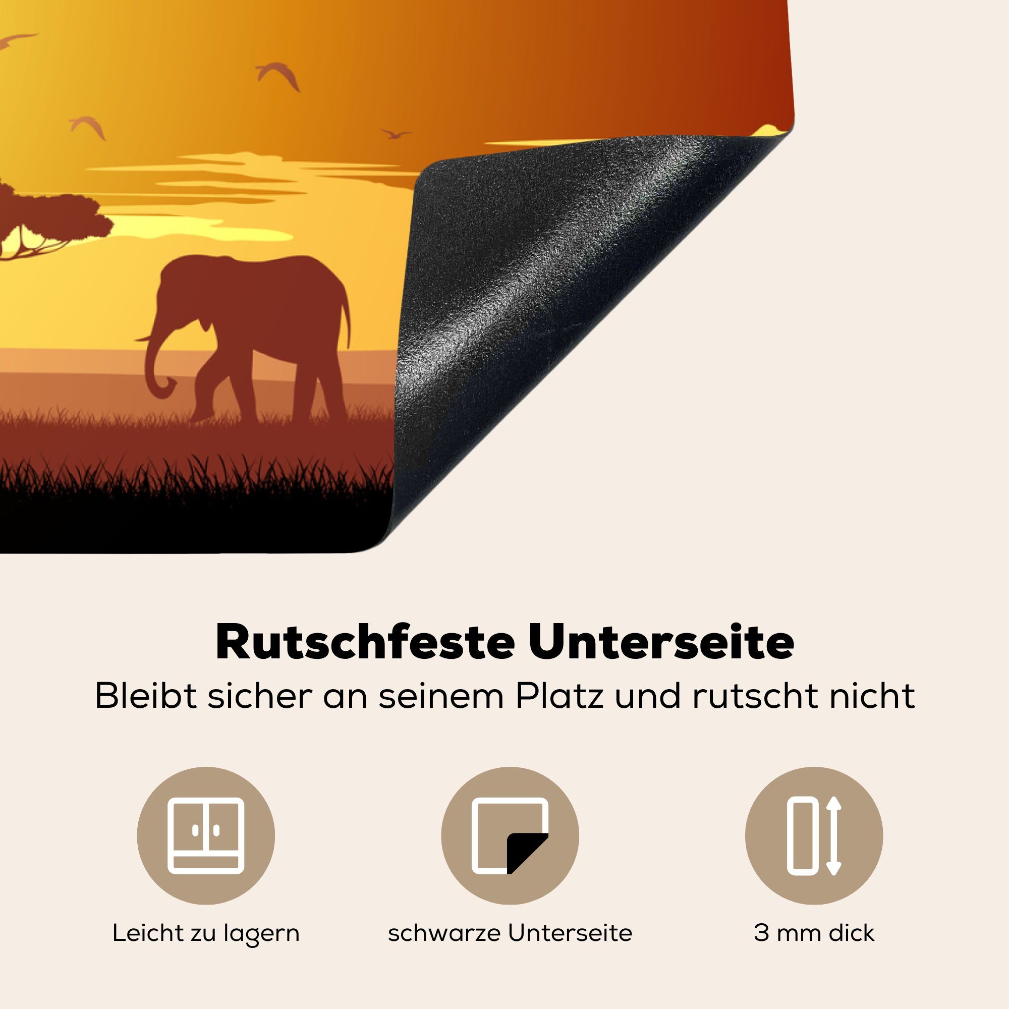 MuchoWow Herdblende-/Abdeckplatte Illustration eines Giraffe, tlg), 70x52 cm, einer Vinyl, Arbeitsfläche Sonnenuntergangs (1 afrikanischen Ceranfeldabdeckung Mobile nutzbar, mit