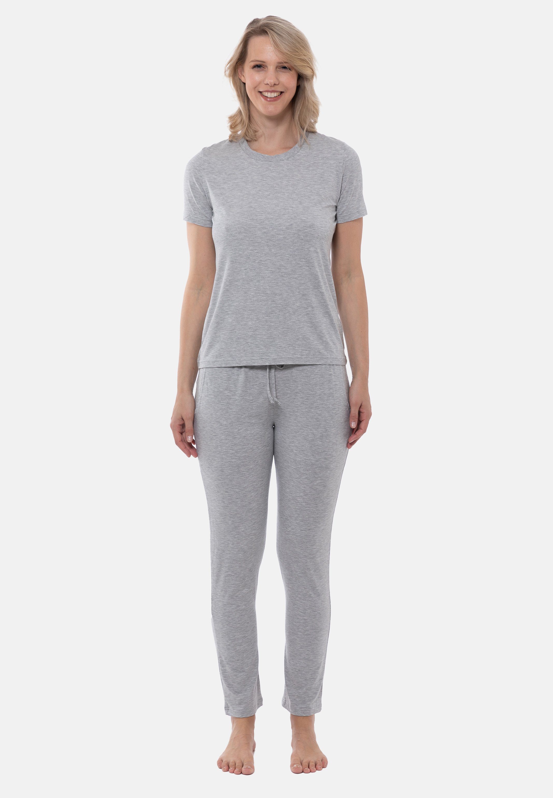 Mey Pyjama Sleepy & Easy (Set, 2 tlg) Schlafanzug - Lounge T-Shirt und lange Hose im Set Grey melange