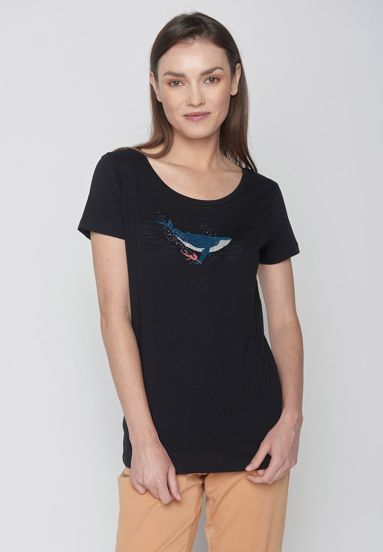 GreenBomb T-Shirt Loves Animal Whale Dive Motiv Tiere Wal (1-tlg., 1) Rundhalsausschnitt, Bio-Baumwolle, GOTS Zertifiziert