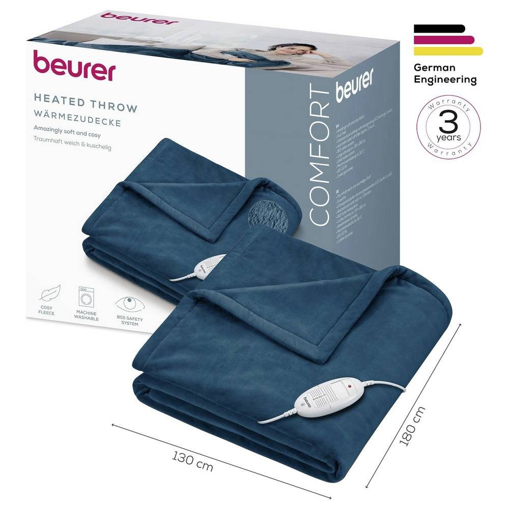 BEURER Heizdecke HD 75 Wärmedecke 100 W Ozeanblau 40019