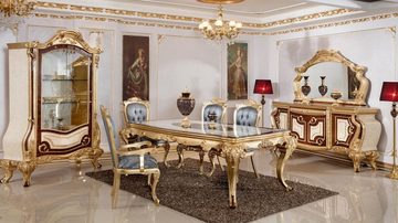 Casa Padrino Esstisch Luxus Barock Esstisch Weiß / Braun / Gold - Prunkvoller Massivholz Esszimmertisch im Barockstil - Prunkvolle Barock Esszimmer Möbel
