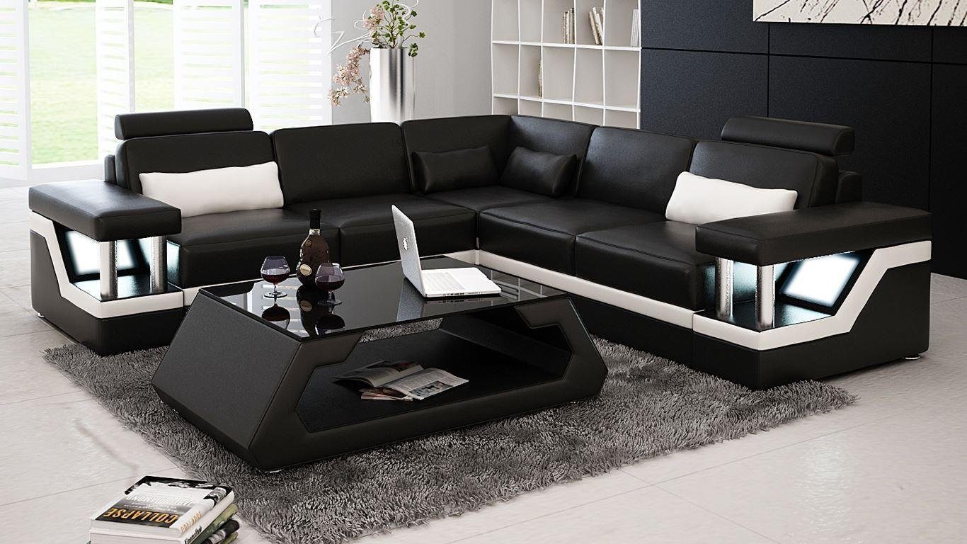 JVmoebel Ecksofa Leder Sofa Polster Sitzecke Designer Polsterecke Couch Design Neu, Made in Europe Schwarz/Weiß