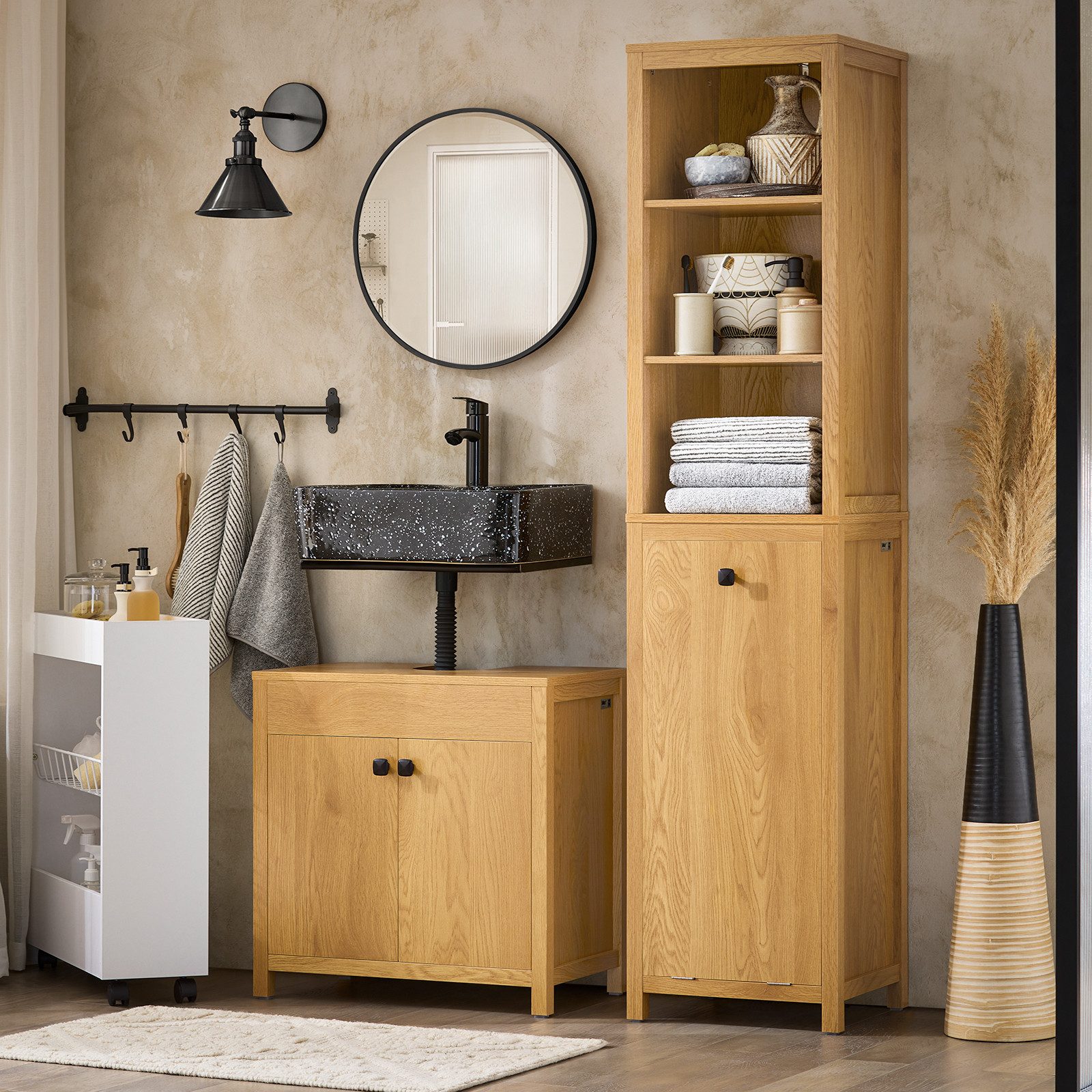 SoBuy Hochschrank BZR95 Badezimmerschrank mit Wäschesack günstig online kaufen