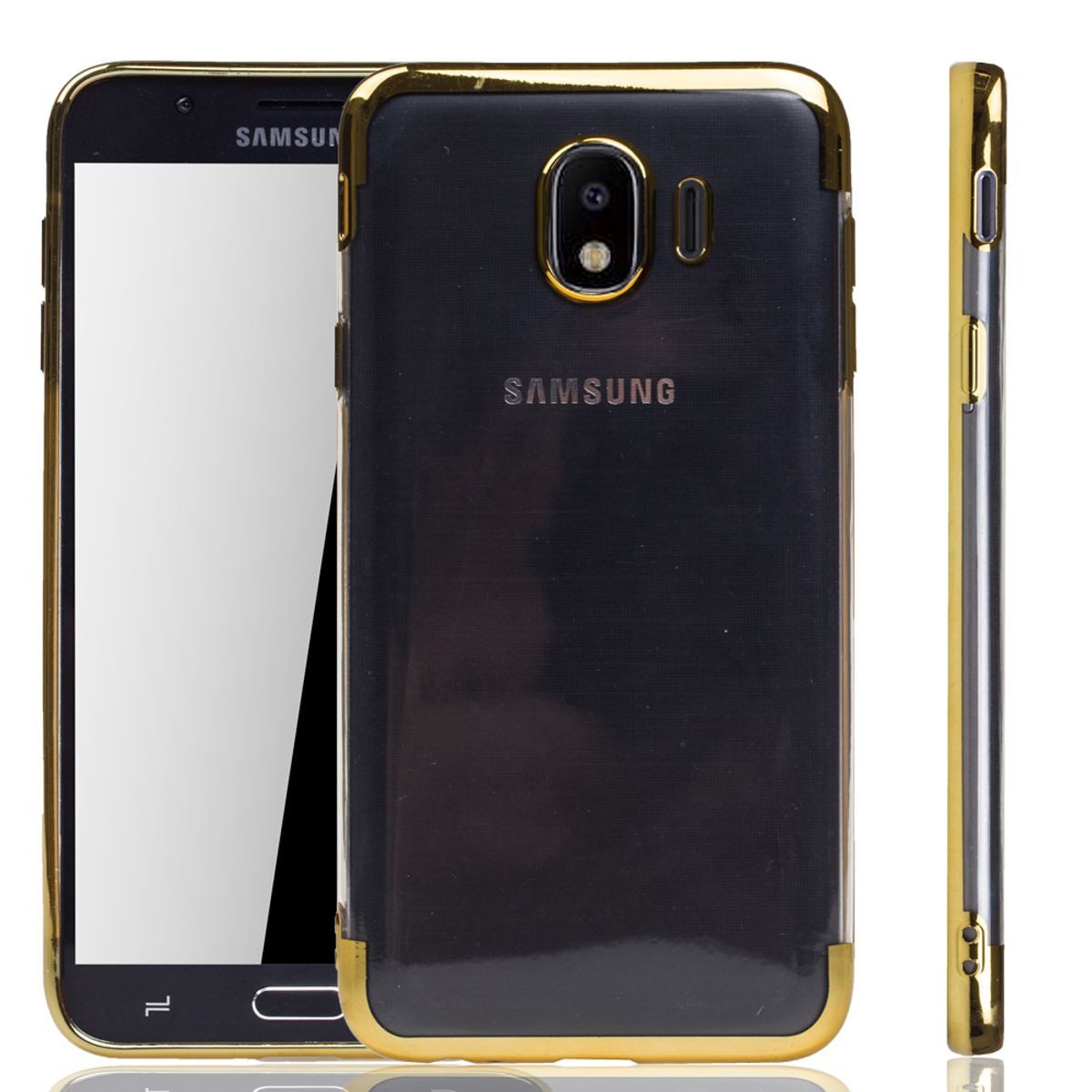 König Design Handyhülle Samsung Galaxy J4, Samsung Galaxy J4 Handyhülle Bumper Backcover Gold
