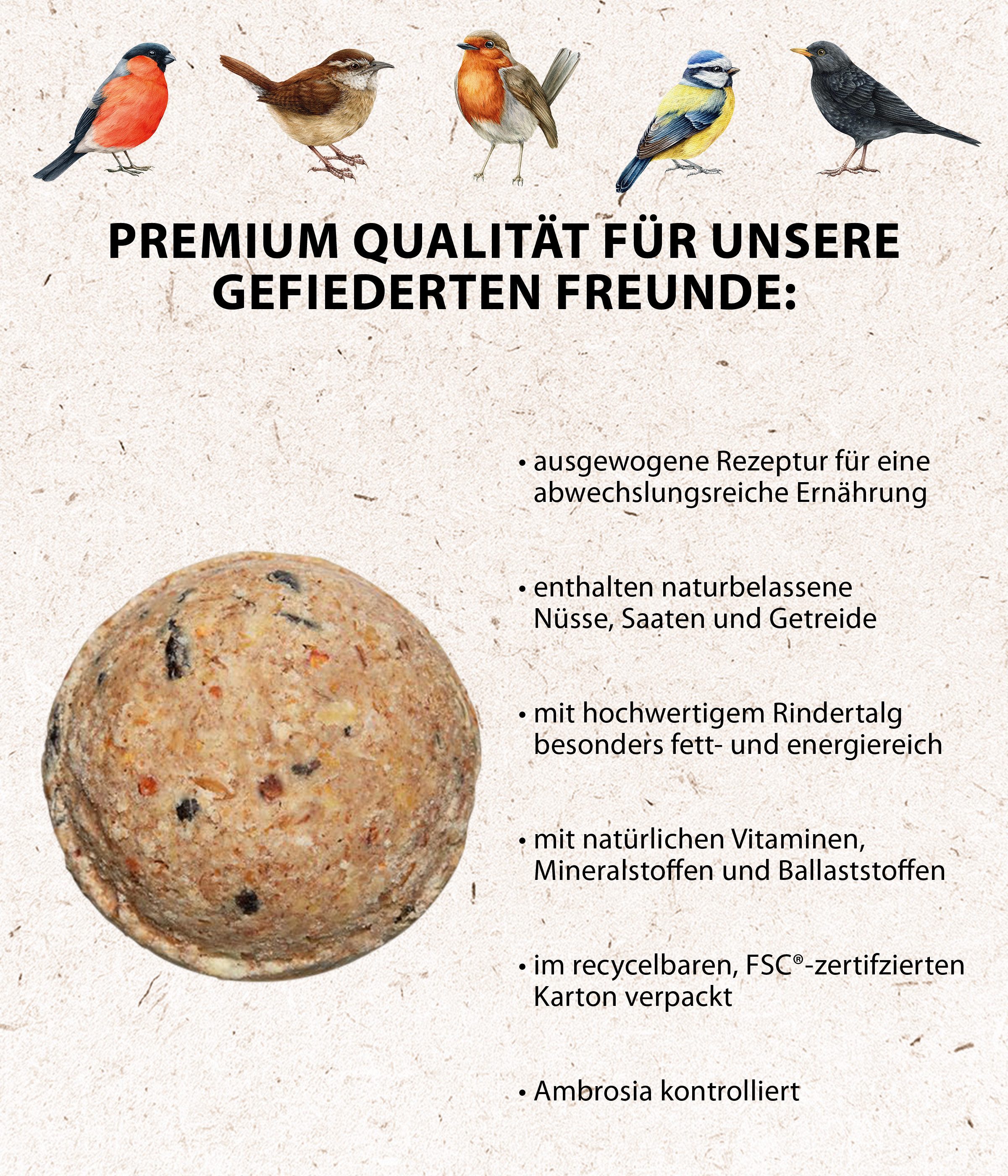 Dehner Natura Große Meisenknödel, mit Netz, 30 Stück je 90 Gramm (2.7 kg), Hauptfutter für: Wildvogel, Gartenvögel, im Karton, hochwertiges Wildvogelfutter zur ganzjährigen Fütterung