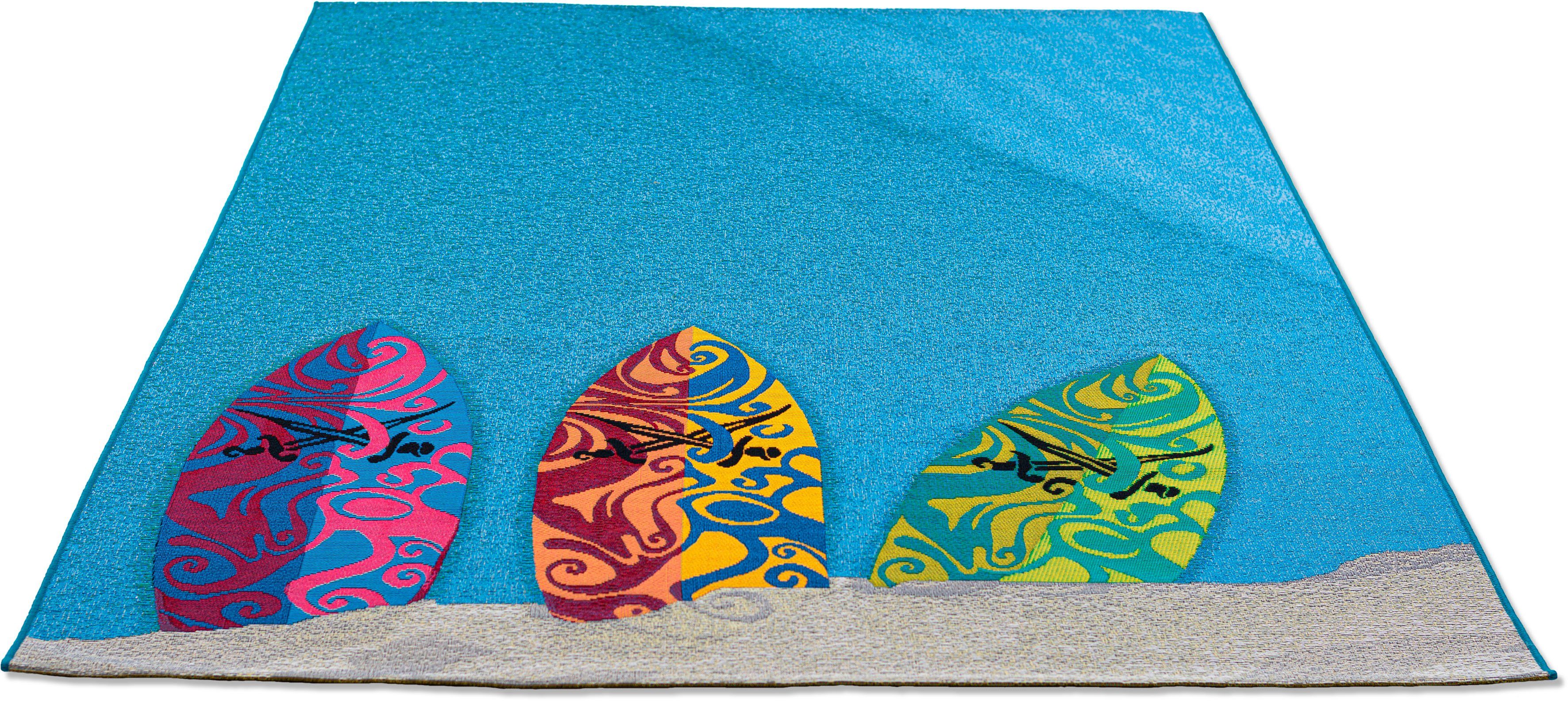Teppich Rantum Design, Outdoor mm, Flachgewebe, Motiv modernes rechteckig, geeignet Surfbretter, SA-018, 5 Beach Höhe: Sansibar