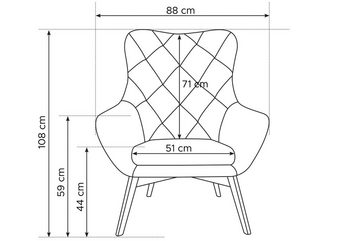Konsimo Ohrensessel RAMOS, Sessel mit Steppung, robuste Holzbeine, Polyurethanschaum im Sitz