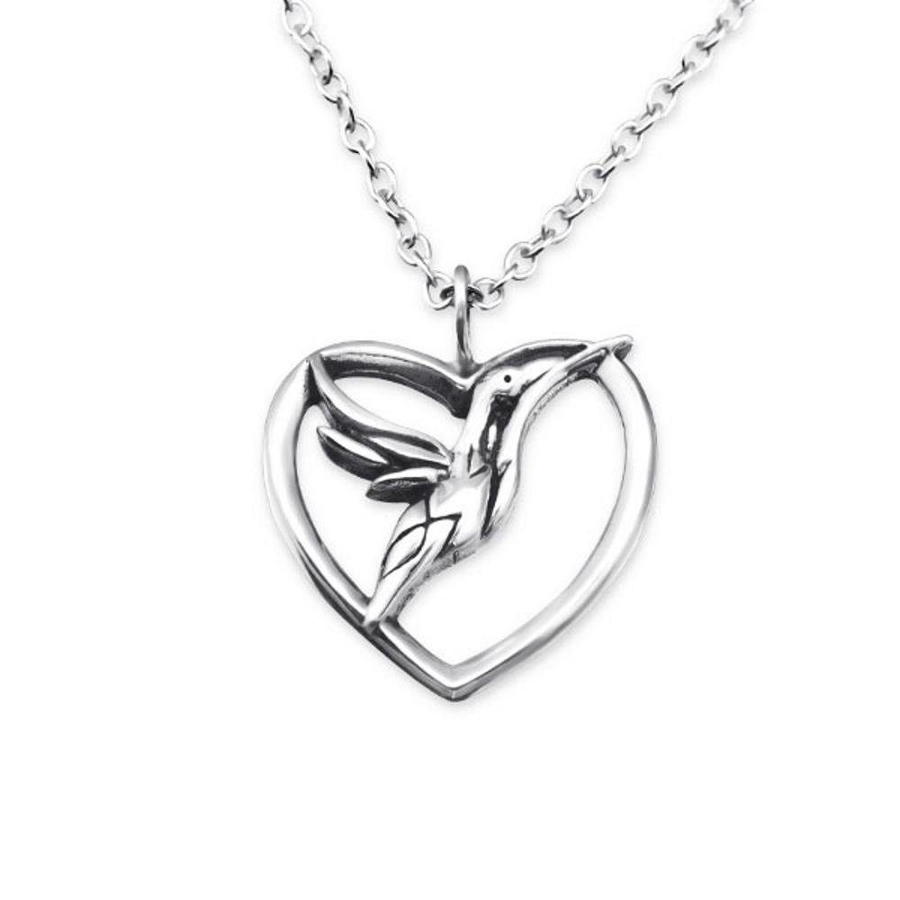 Vogel aus Necklace Silber 925 (1-tlg), Ketten-Set Kette Herz Halskette Damen & BUNGSA