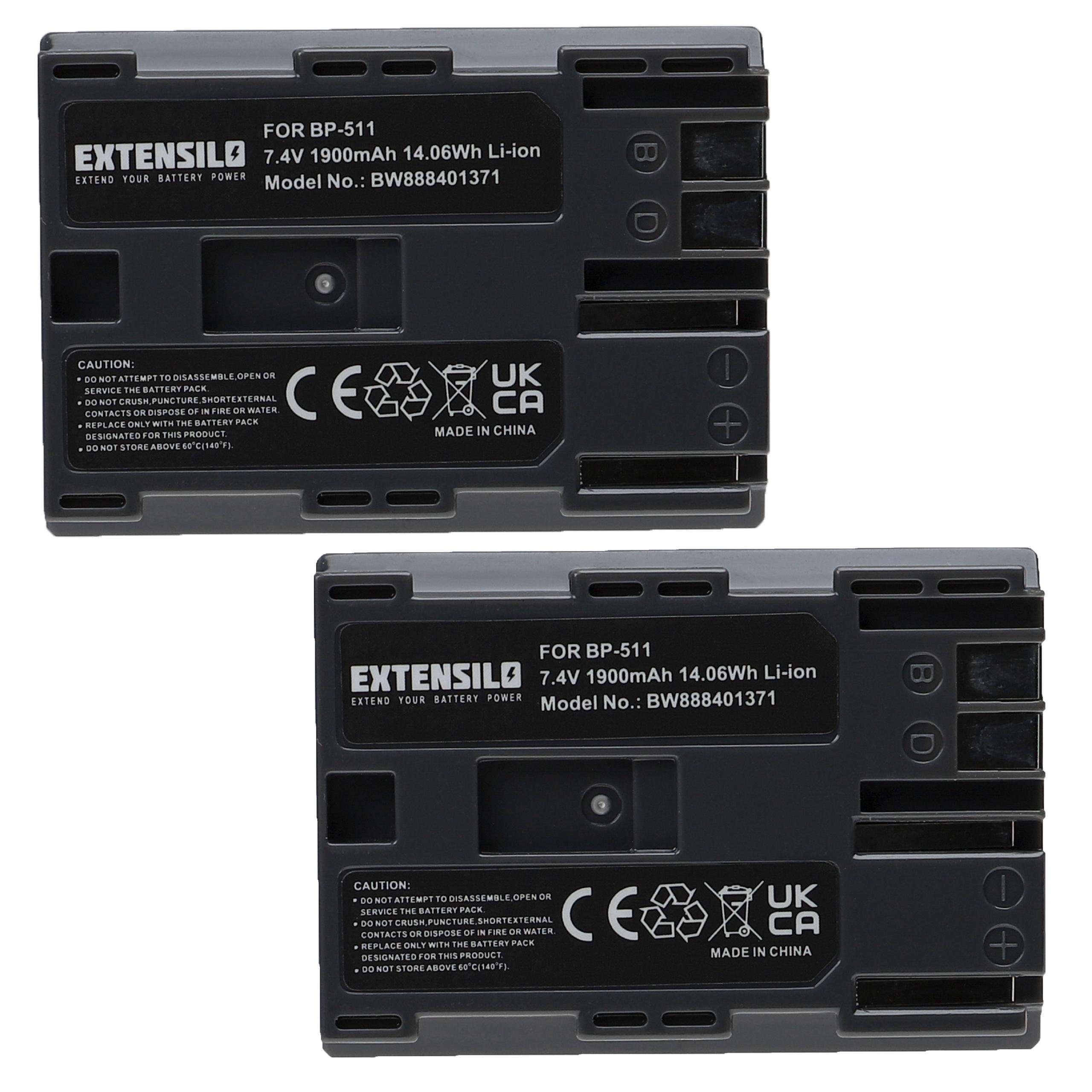 Extensilo passend für Canon ZR-65MC, ZR-60, Kamera-Akku ZR-30MC, ZR-50MC, mAh ZR-25MC, 1900 ZR-40