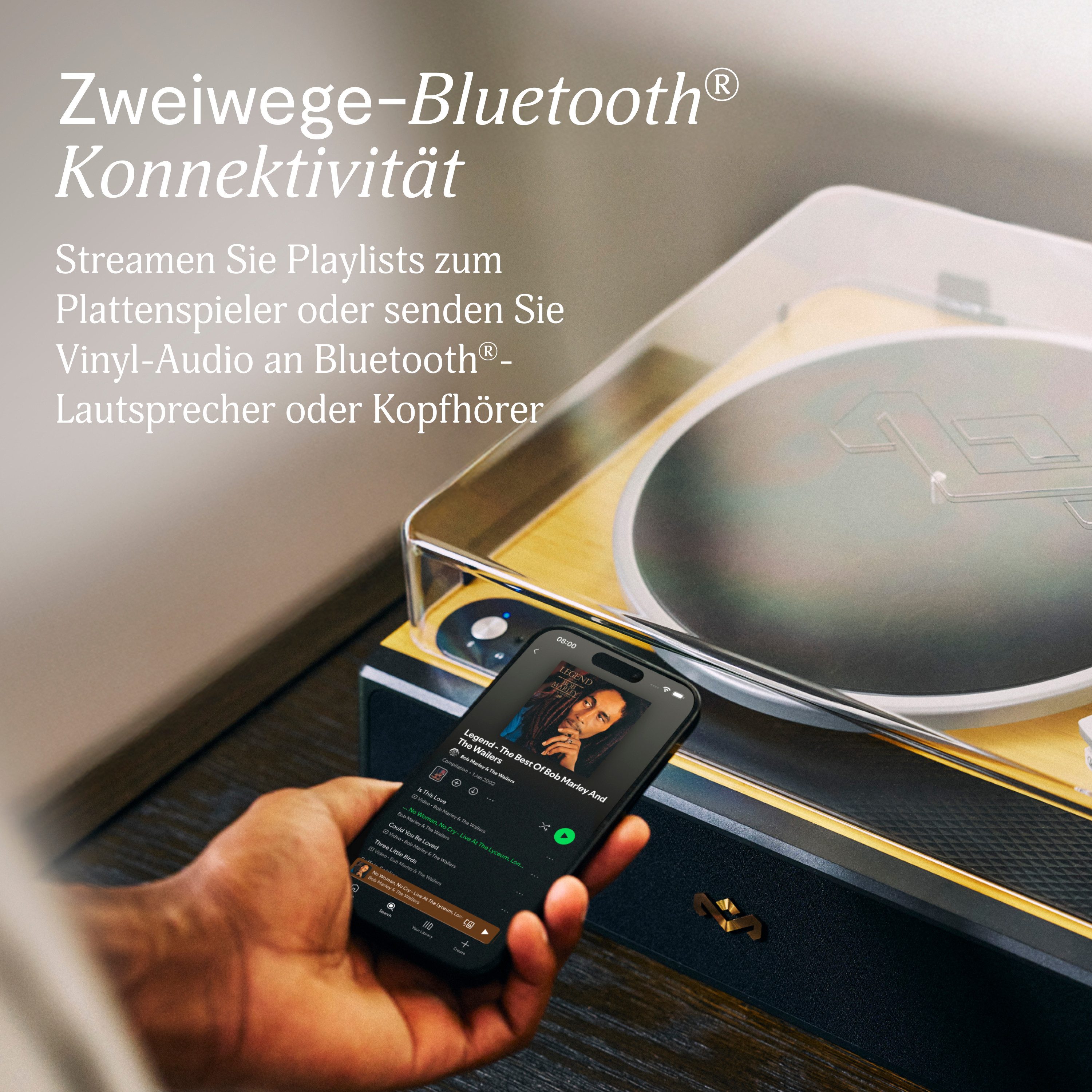 House of Marley EM-JT401-SB Soul Rebel mit integrierten Stereo-Lautsprechern Turntable Plattenspieler (Riemenantrieb, Bluetooth®, 2 × 10 W Lautsprecher, Audio-Technica AT3600L Tonabnehmer)