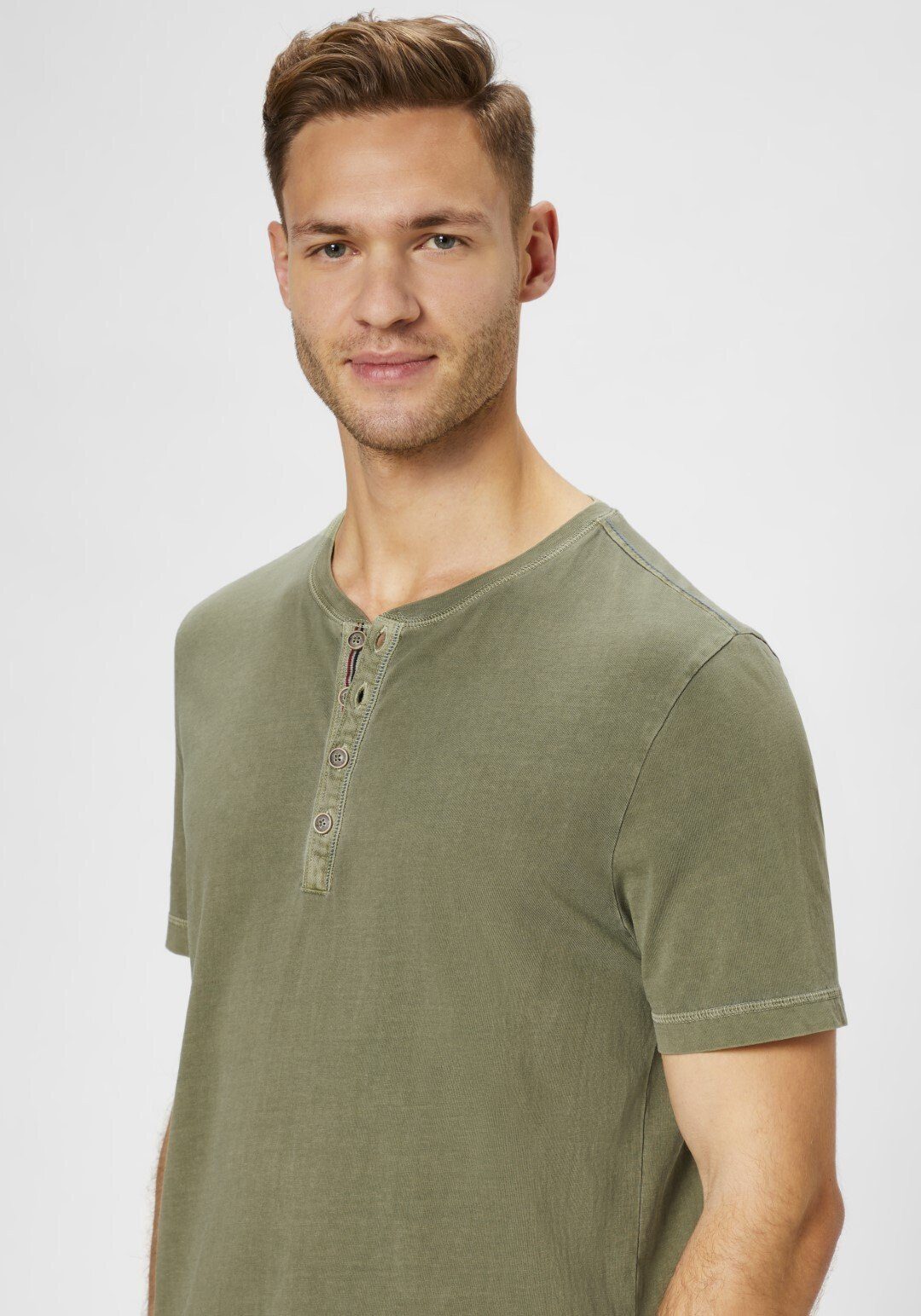 Paddock's Kurzarmshirt Henley Baumwolle dusty olive aus Shirt