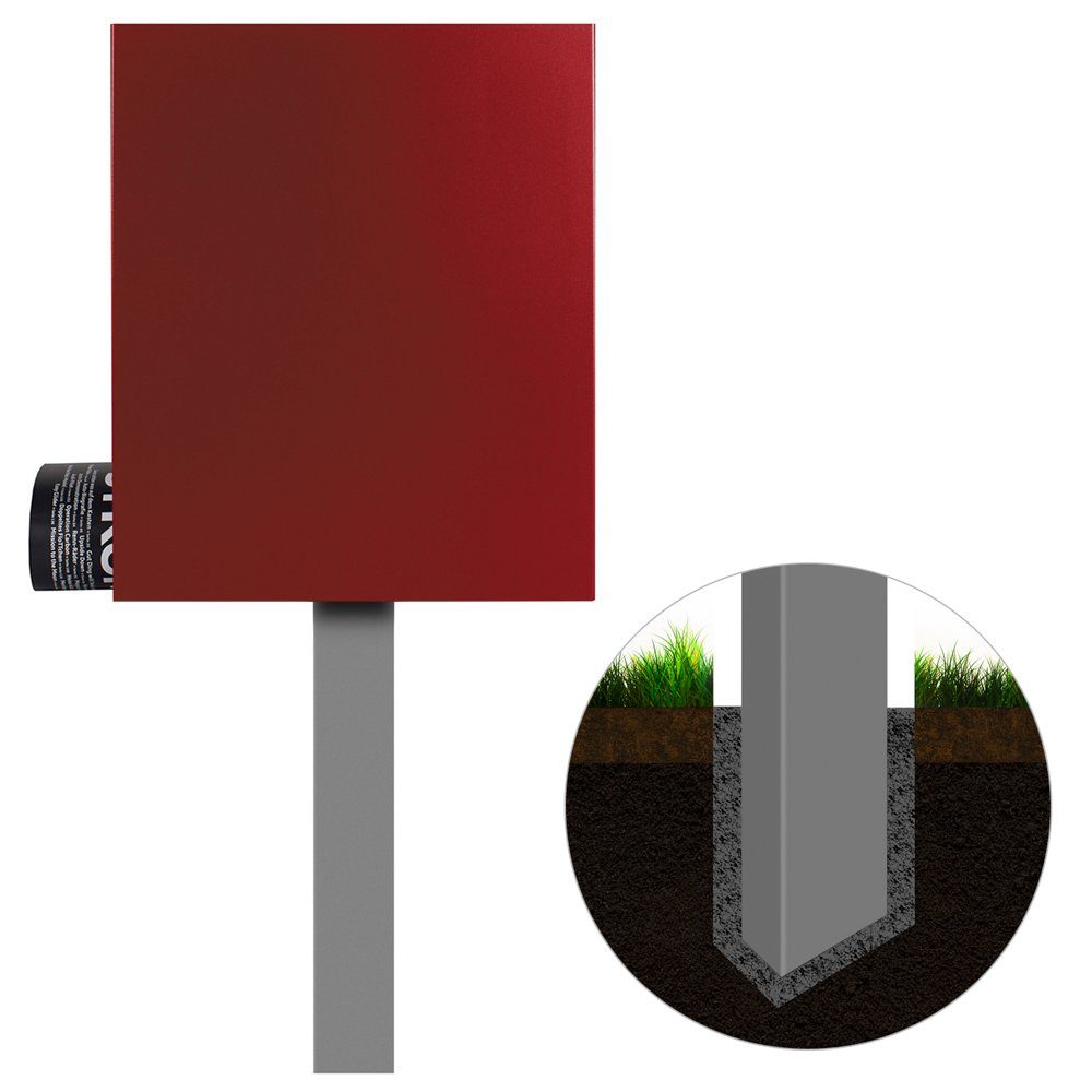 MOCAVI Briefkasten Standbriefkasten mit Zeitungsfach rubin-rot (RAL 3003) MOCAVI SBox 111b Briefkasten mit Pfosten (einbetonieren), integriert; passender Verschluss (zusätzlich bestellbar) für Wetterseite, beidseitig nutzbar: Box Vers 1 VA