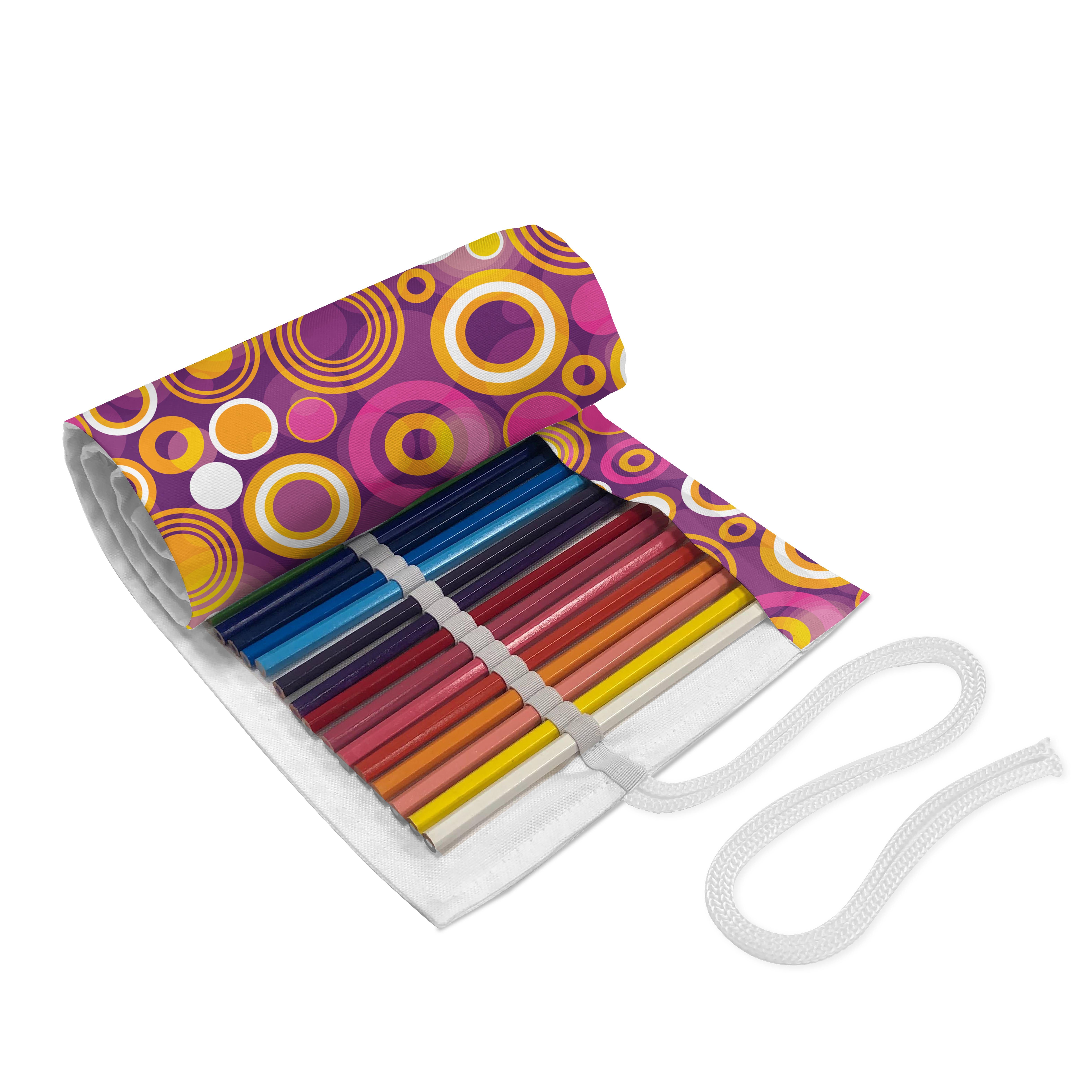 Abakuhaus Federmäppchen langlebig und tragbar Segeltuch Stiftablage Organizer, Geometrisch Vintage Kreise Runde
