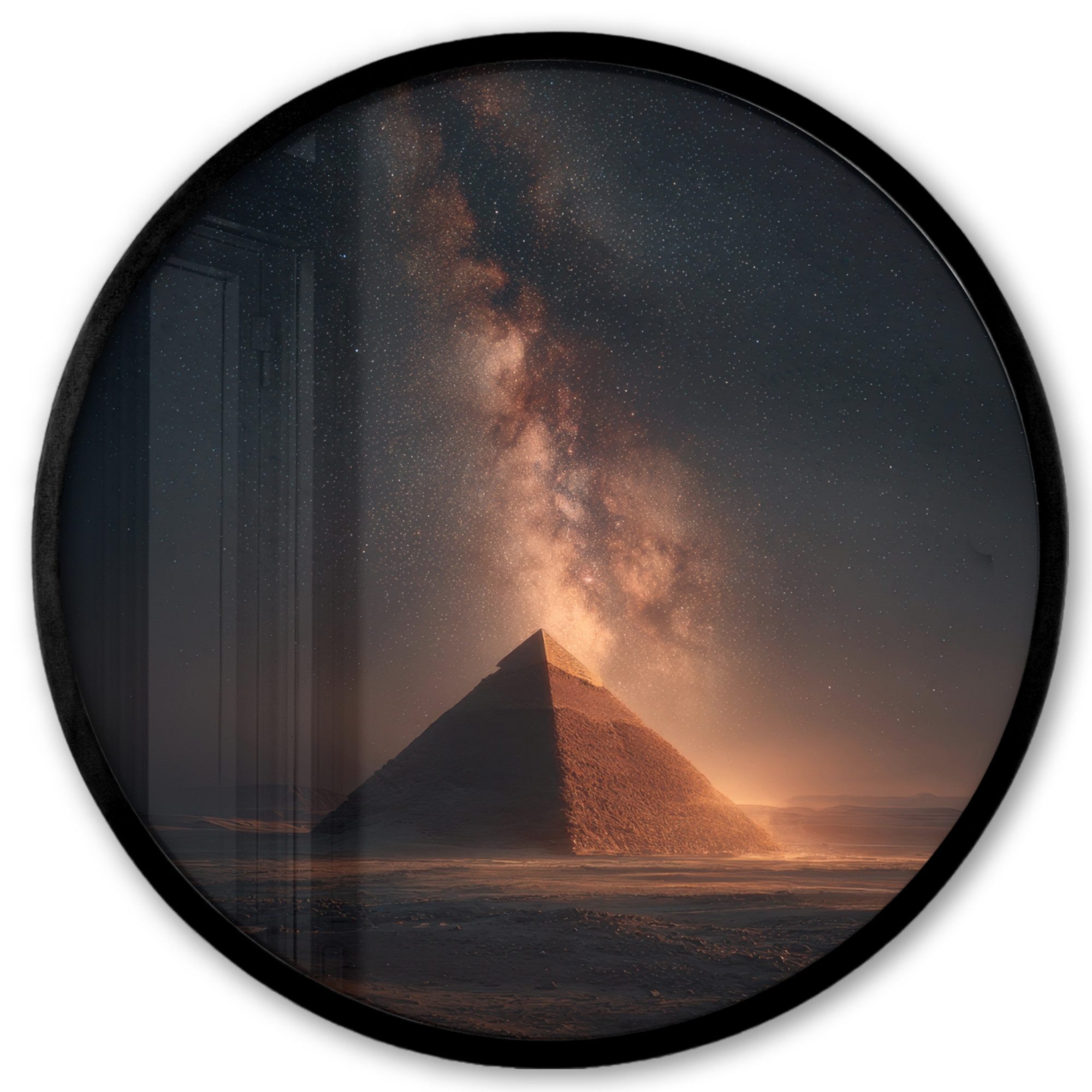 MuchoWow Poster Rund - Pyramide - Wüste - Licht, (1 St), Runde Wandbilder, Deko für Wohnzimmer und Schlafzimmer, 40x40 cm
