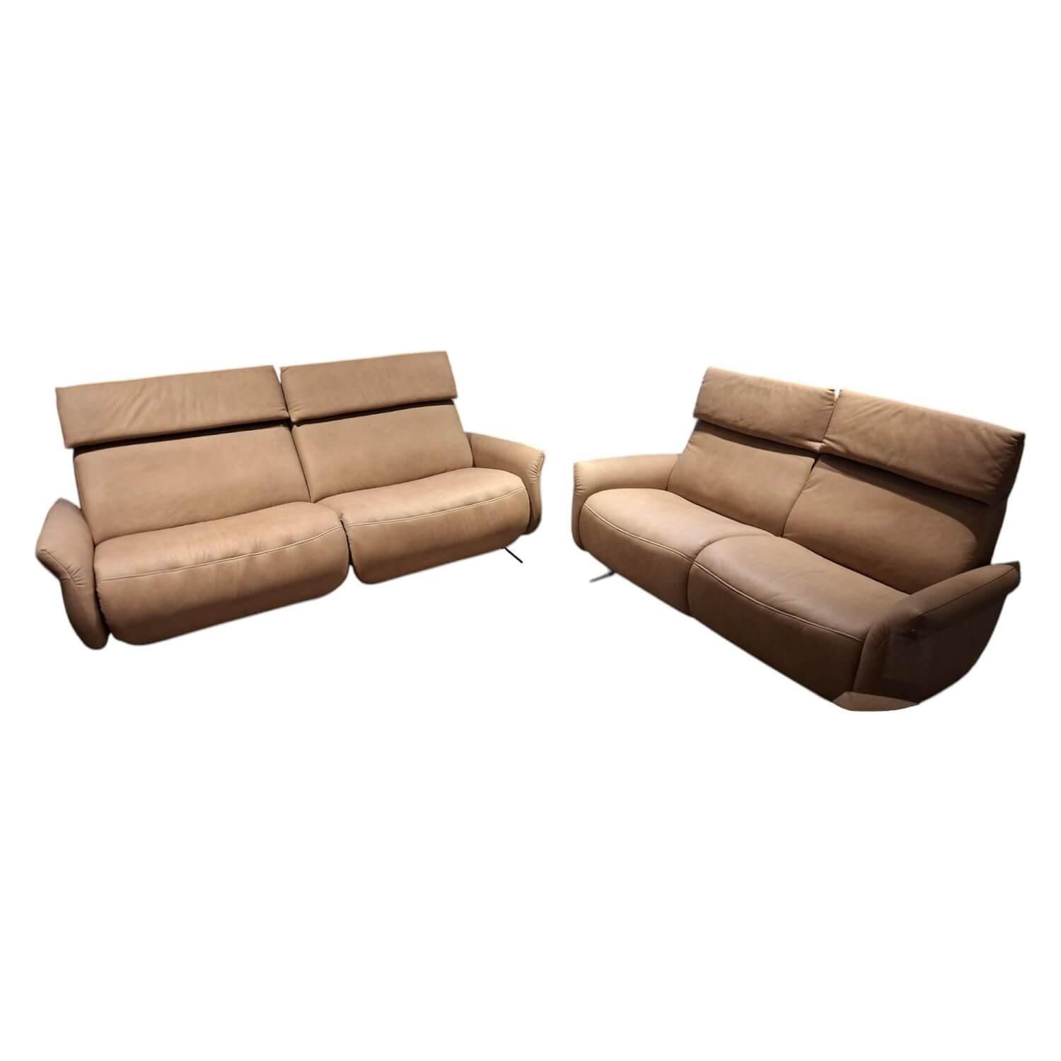 himolla Polstergarnitur 2er Set Sofa 4151 Leder 27 Leonessa Desert Beige Metallkufe