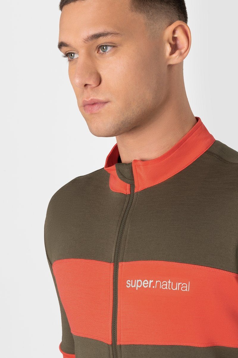 SUPER.NATURAL Radtrikot Merino Fahrradtrikot reflektierenden mit Logos GRAVIER Grey/Living CAMISA Stone M Coral Merino-Materialmix