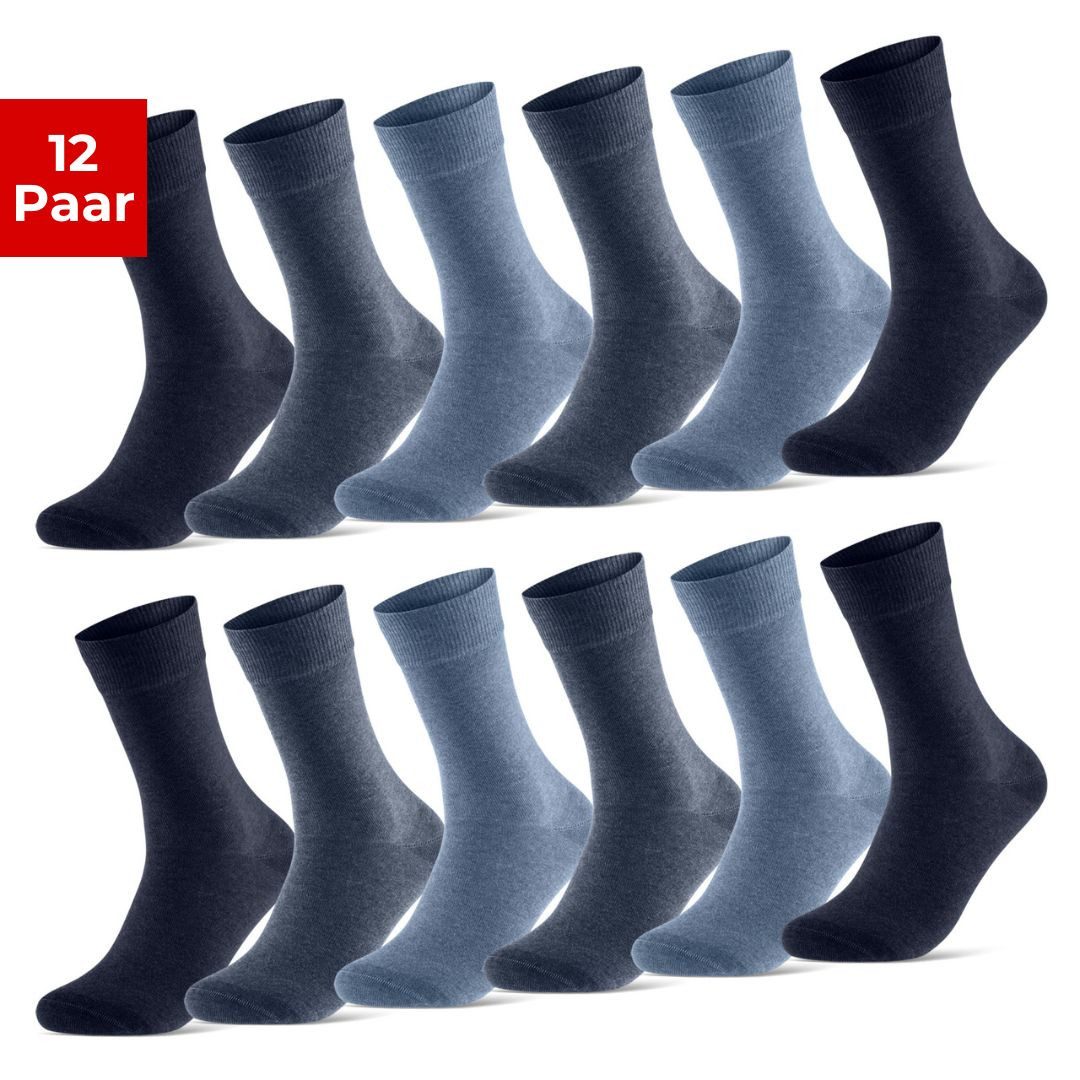 sockenkauf24 Socken 12 Paar Damen & Herren Baumwollsocken mit Komfortbund Strümpfe