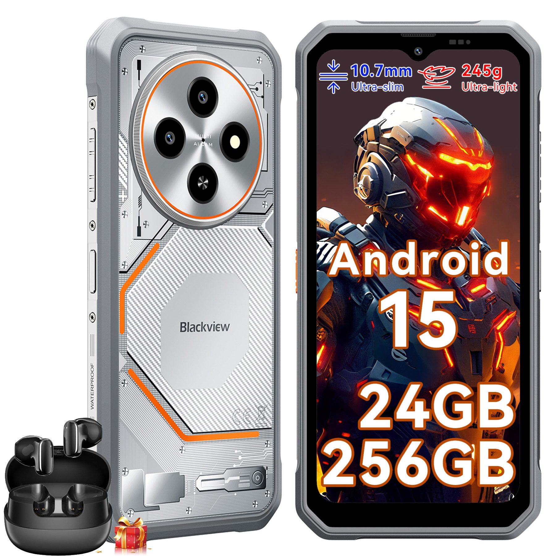 blackview FORT 2 Ultradünnes Android 15 incl. Airbuds 20 Outdoor Smartphone (6.56 Zoll, 256 GB Speicherplatz, DokeOS 5.0, Android 15, 24GB, 16MP, 5W OTG)