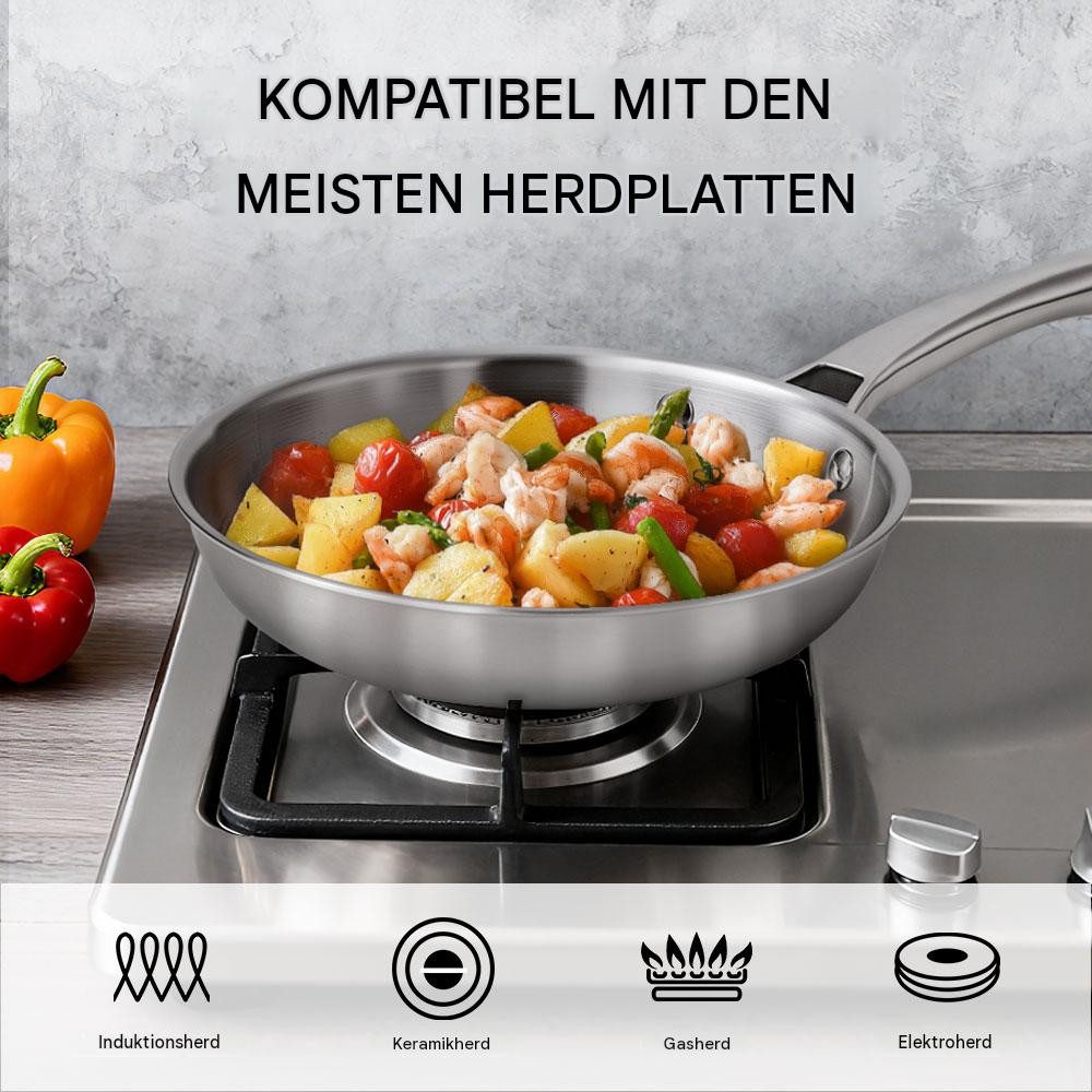 LALAHO Topf-Set Pfannenset 3-teilig 20+24+28 cm aus Edelstahl, (5-tlg) – Bild 3 von 5