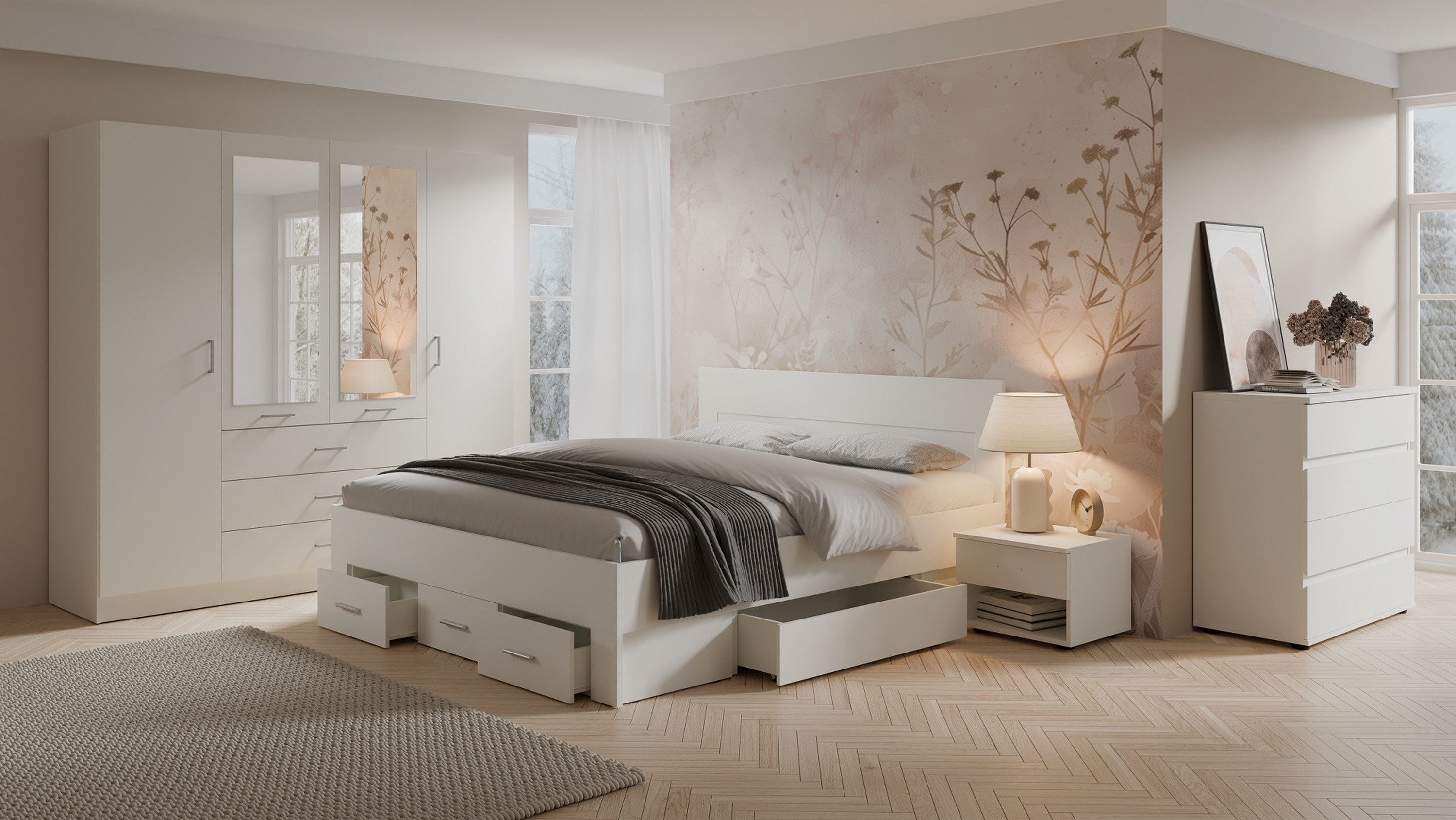 Raumhirsch Furniture Bettgestell Funktionsbett, Doppelbett 180x200, Stauraumbett (Gesamtmaße: 186 x 206,5 x 96 cm (5 Schubladen, ohne Lattenrost), geräumig, modernes Design, funktional
