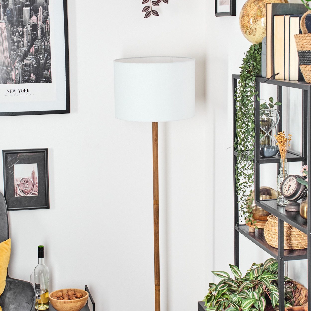 hofstein Stehlampe Stehlampe im skandinavischen Design mit Schirm aus Stoff (40 cm), ohne Leuchtmittel, Stehleuchte im Boho-Style mit Fußschalter, E27, Höhe 165 cm