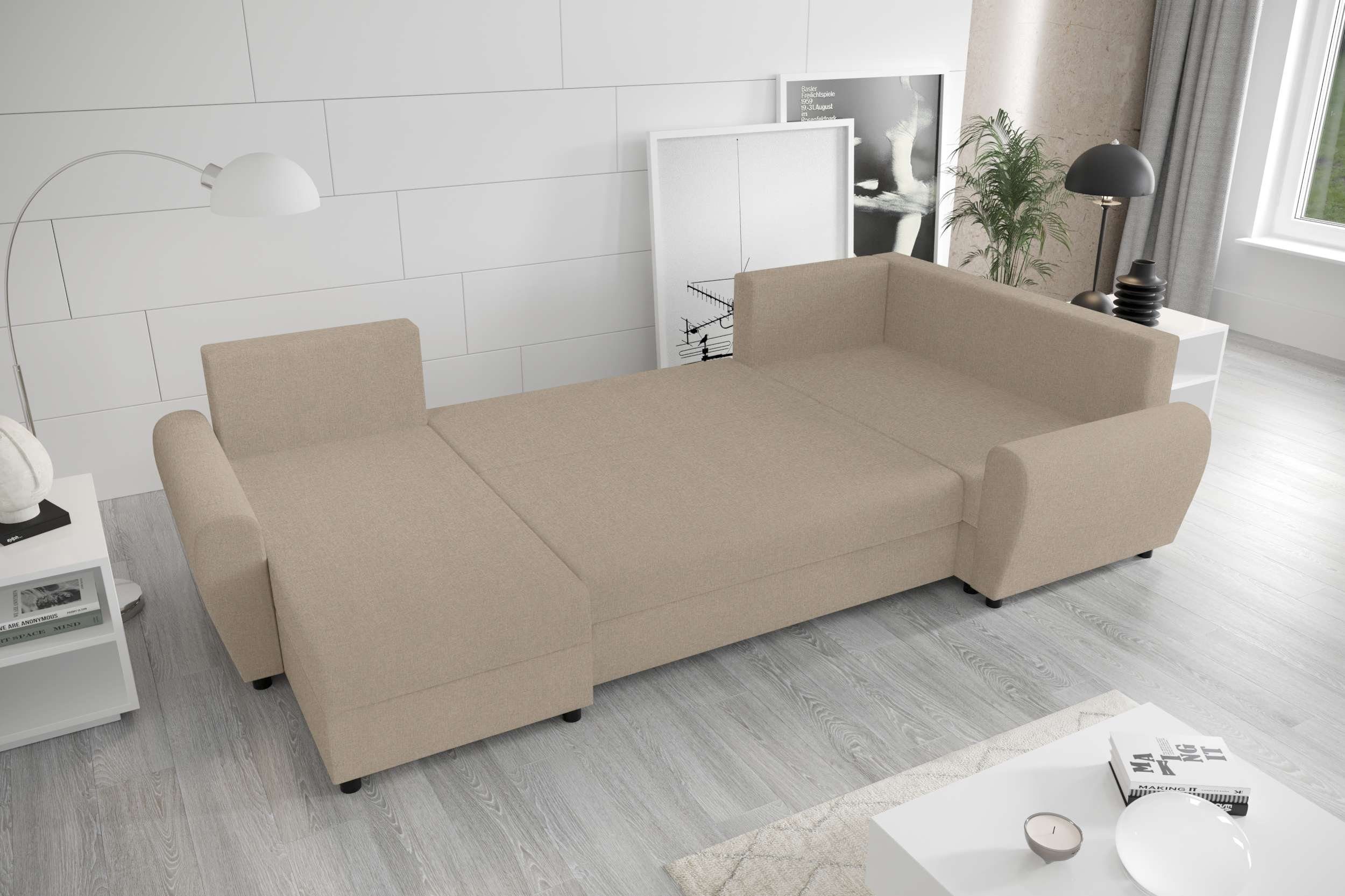 U-Form, Bettfunktion, mit Sofa, mit Design Bettkasten, Sitzkomfort, Wohnlandschaft Eckcouch, Stylefy Modern Haven,