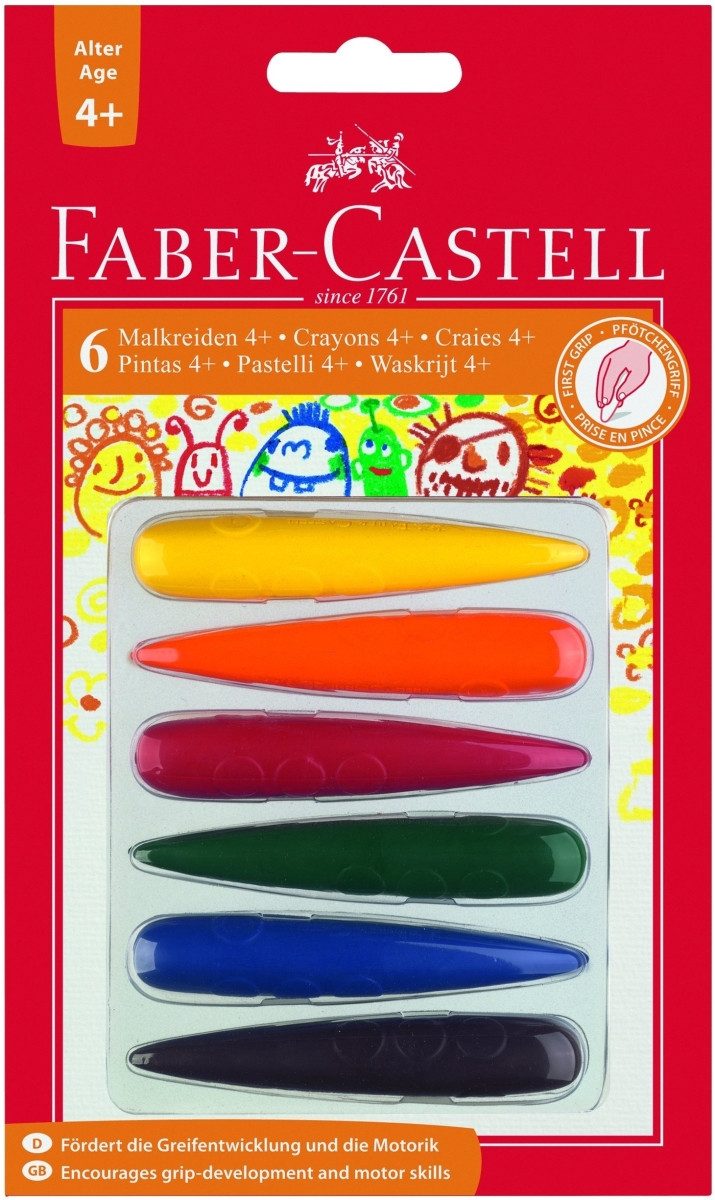 Faber-Castell Bastelfilz Wachsmalkreide 4+ 'Finger' 6er Blisterkarte sortiert