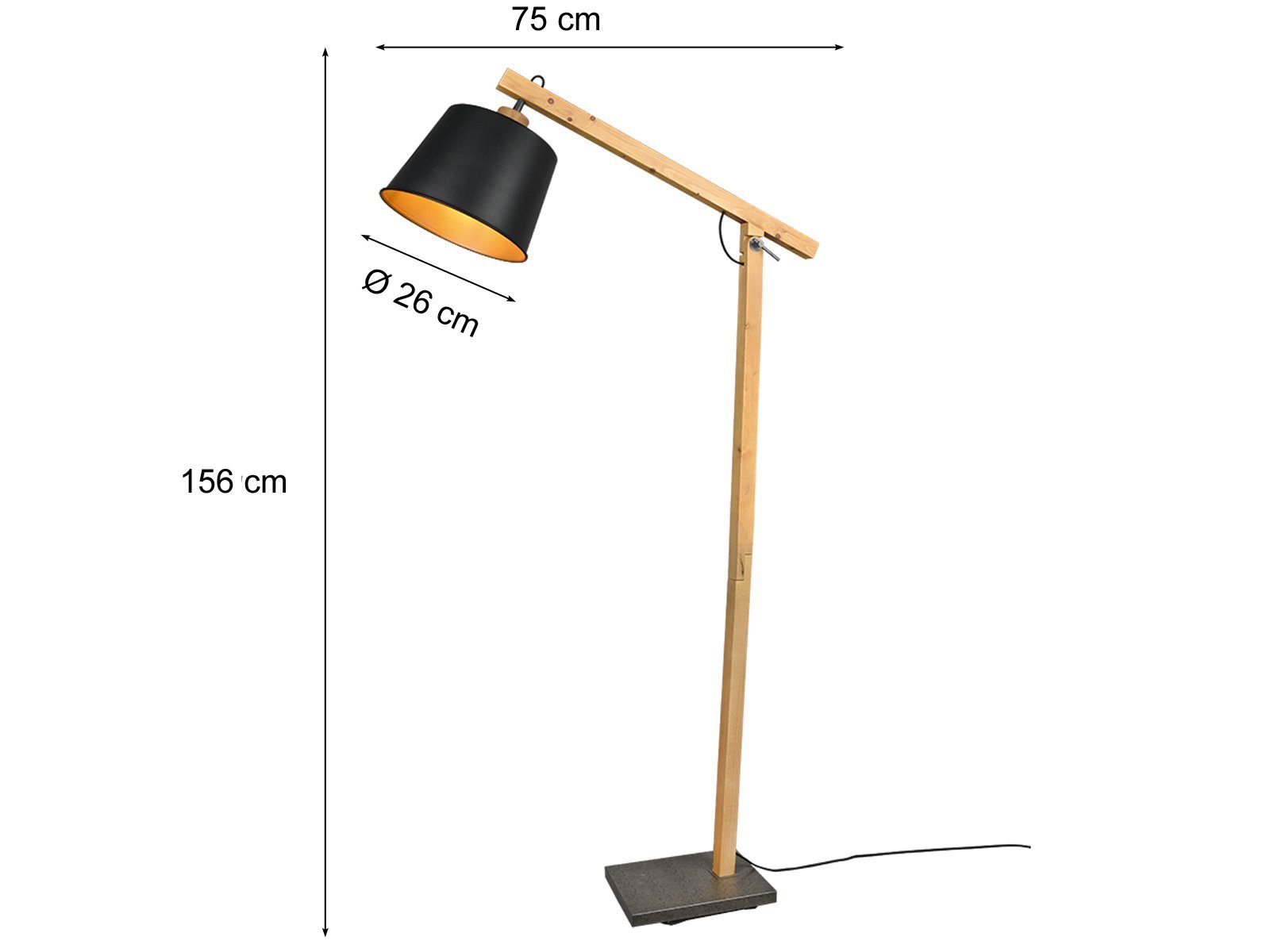Ecke Industrial 158cm LED Höhe meineWunschleuchte Stehlampe, dimmbar LED mit Holz Leselampe Dimmfunktion, schwarz wechselbar, golden, Warmweiß,