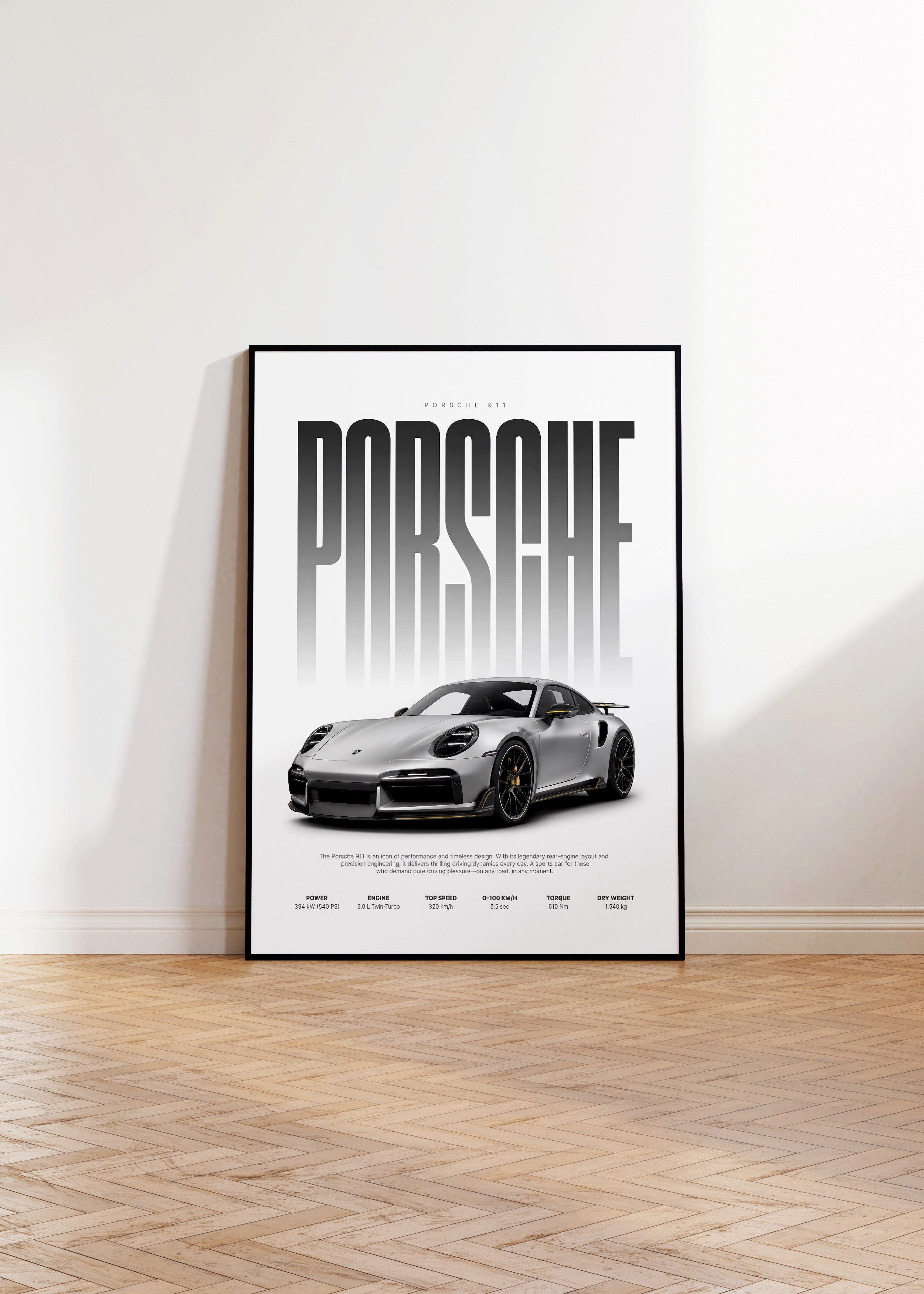 JUSTGOODMOOD Poster Silberner Sportwagen Geschenkidee Luxus Coup Wandbild Deko Print ohne, (1 St) – Bild 4 von 5