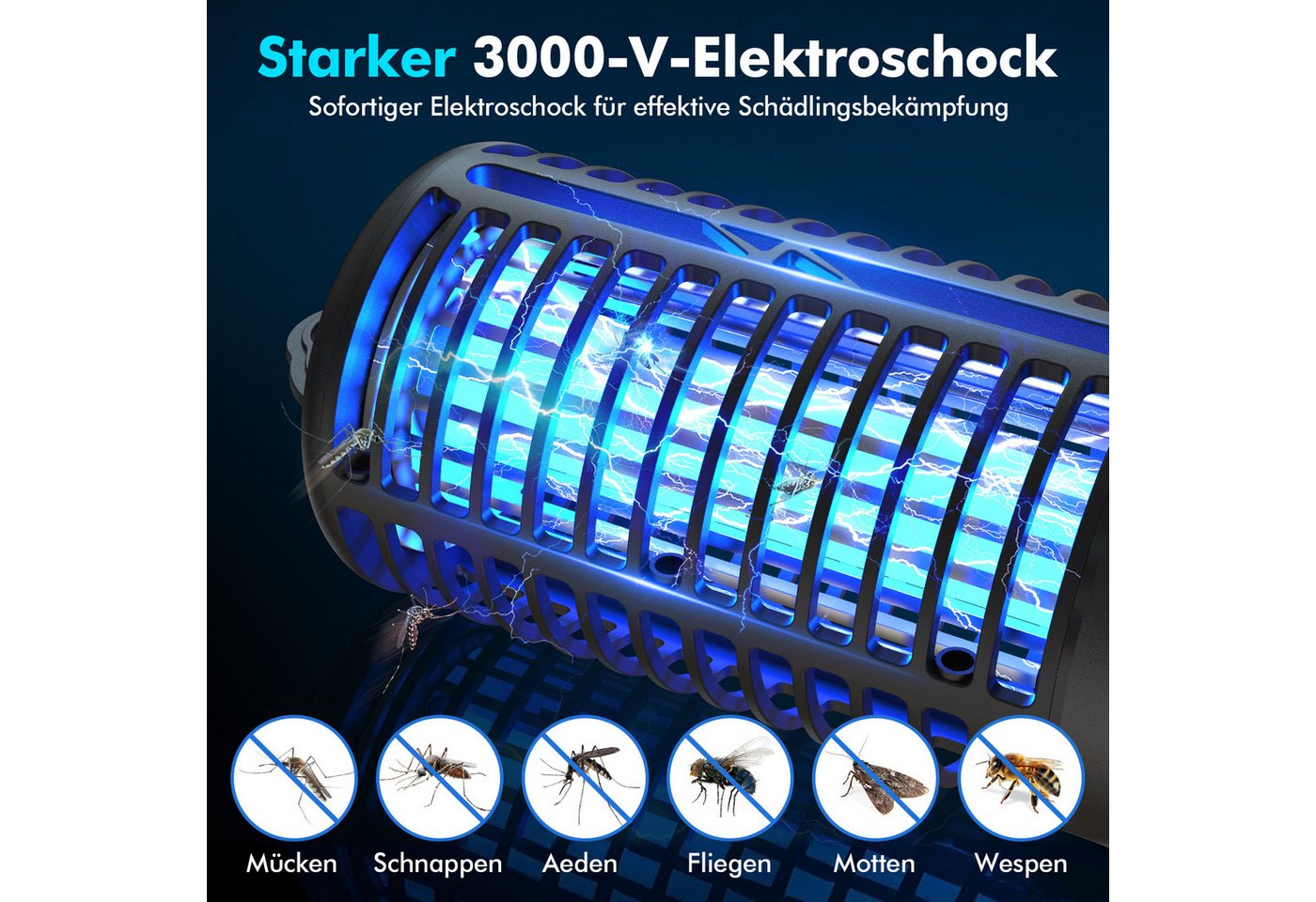 Thumbnail - Fanttik Insektenvernichter elektrisch mit LED Lampe, 4000mAh Akku – UV Mückenlampe & Fliegenfalle, IPX5 wasserdichte, In...
