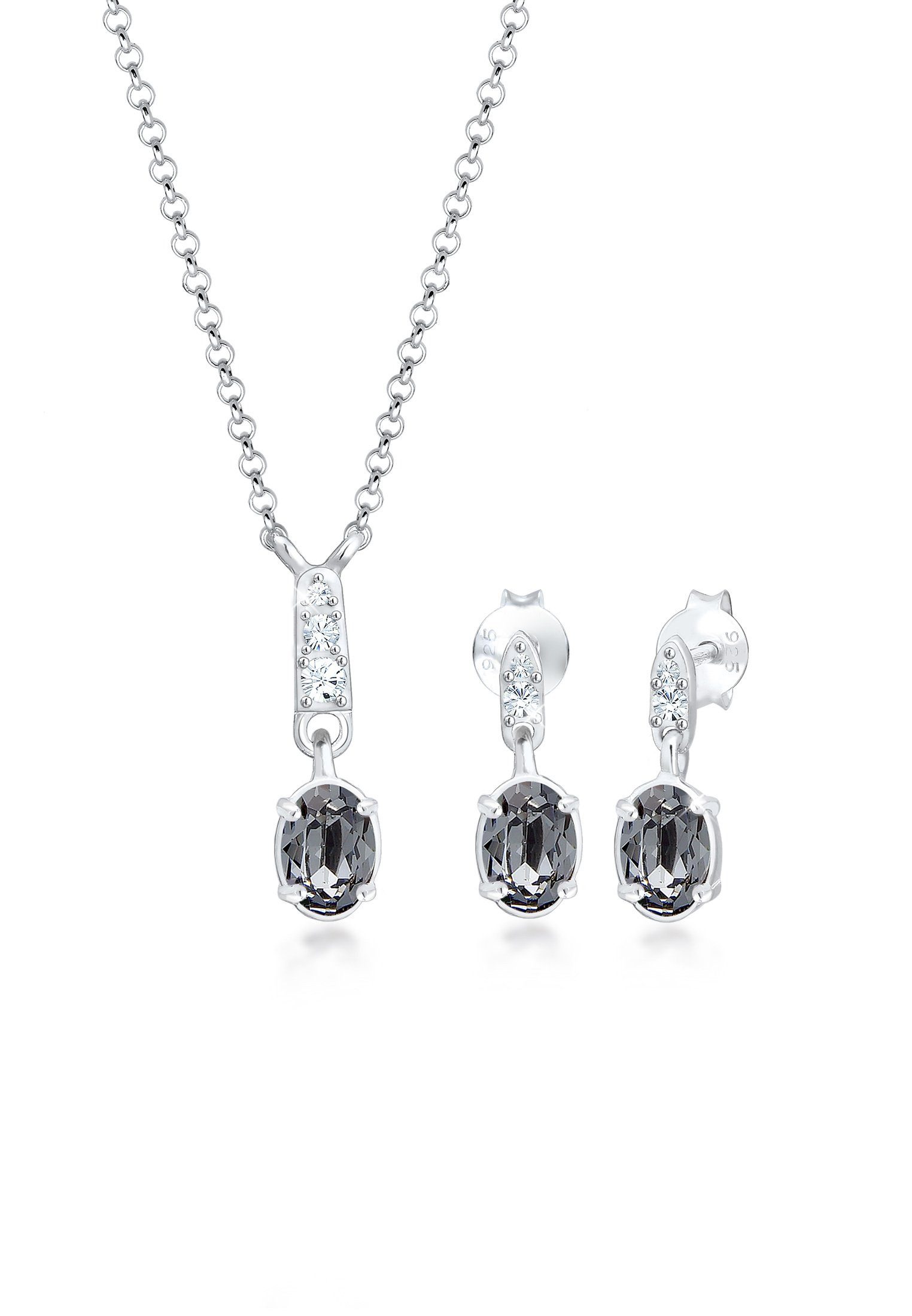 Schmuckset Grau 925 Sterling Silber, mit Kristallen von Swarovski®