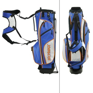 ECD Germany Golftrolley Skymax Junior Set Golf Caddybag Kinderset Golfbag Standbag, Für 6 Golfschlägern Blau-Weiß 6-9 RH mit 4 Fächern Regenschutzhülle